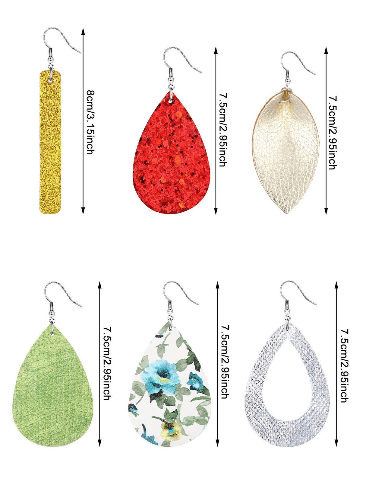 Hicarer 25 Pairs Faux Leather Earrings Teardrop Leaf,Colorful Style