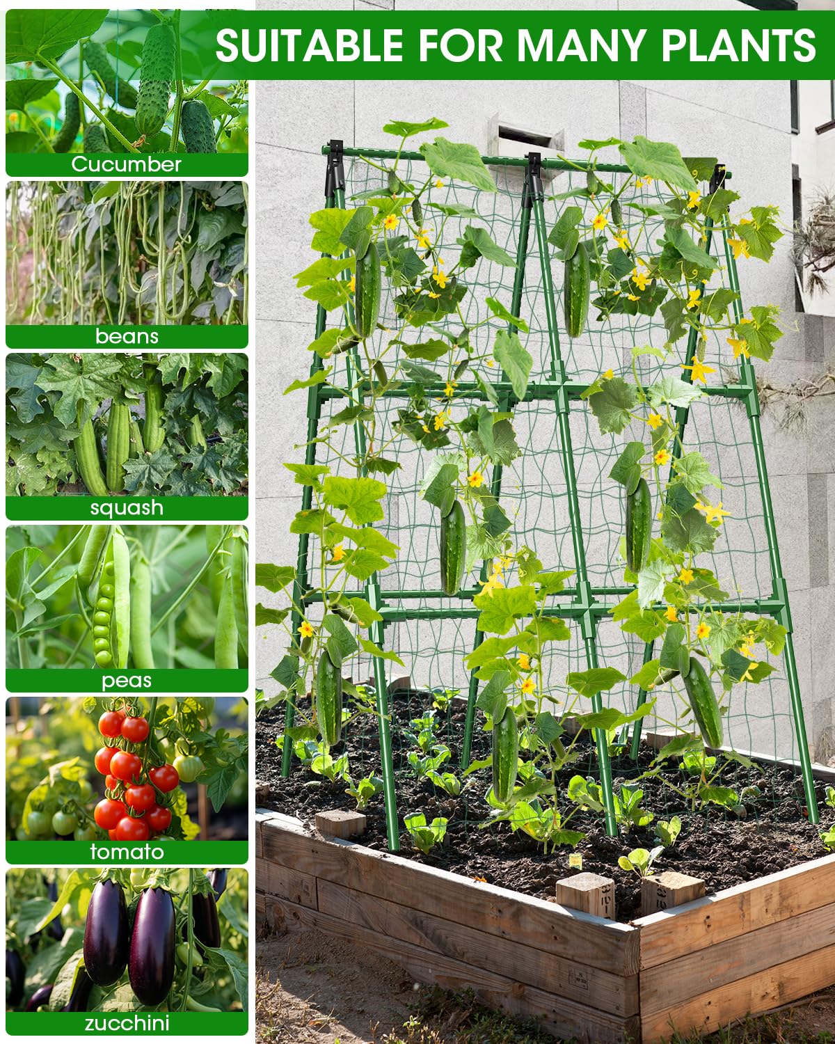 MYMULIKE 2 Pack Cucumber Trellis, Garden Trellis for Climbing Plants Outdoor, A-Frame Cucumber Trellis for Raised Bed, Plant Grow Support for Tomato, Squash, Vegetable, Flower(33"x47"x2Pcs)