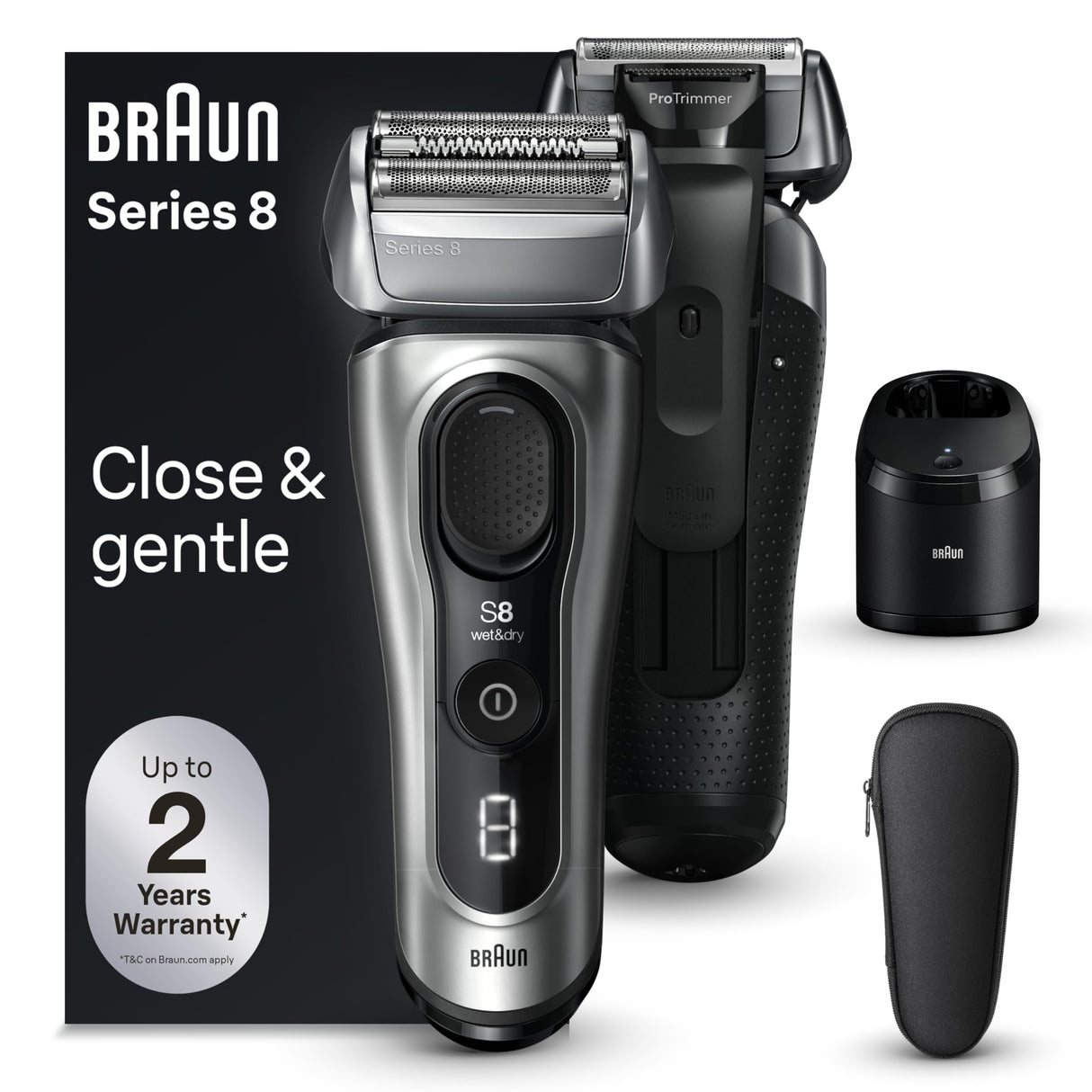 Braun Series 8 8567cc Electric Razor for Men, 4+1 Shaving Elements & Precision Long Hair Trimmer, 5in1 SmartCare Center, Close & Gentle Even on Dense Beards, Wet & Dry Electric Razor, 60min Runtime