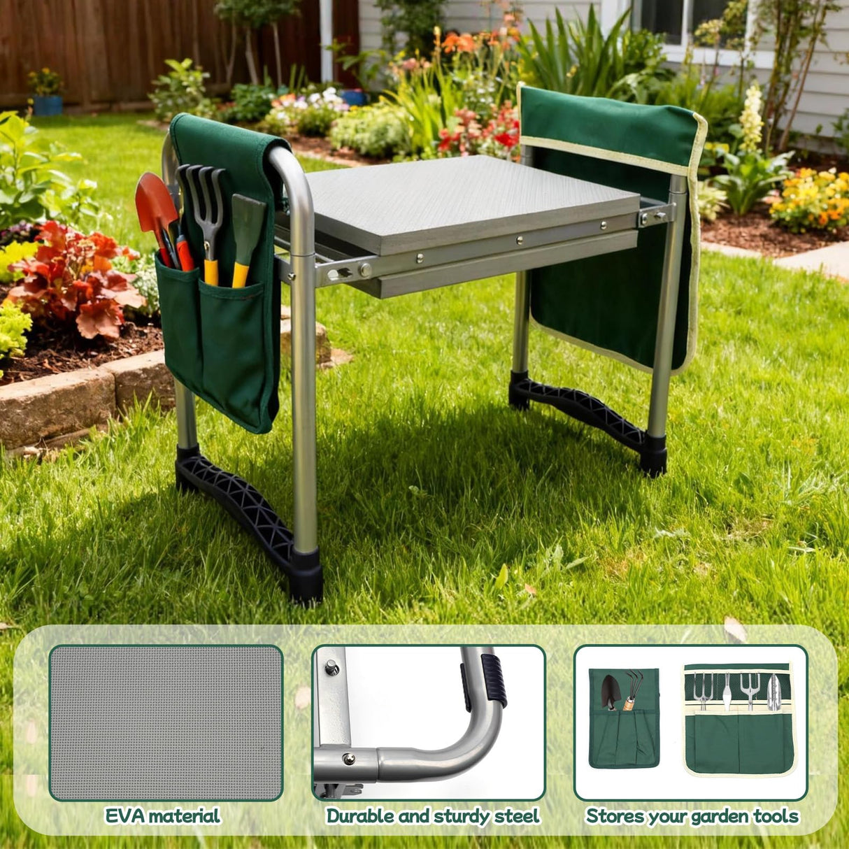 Toptoo Garden Kneeler and Seat with 11.5" Wide Pad, Foldable Garden Stool with 2 Tool Bags, Heavy Duty Garden Kneeler for Gardening, Women, Horticulturist