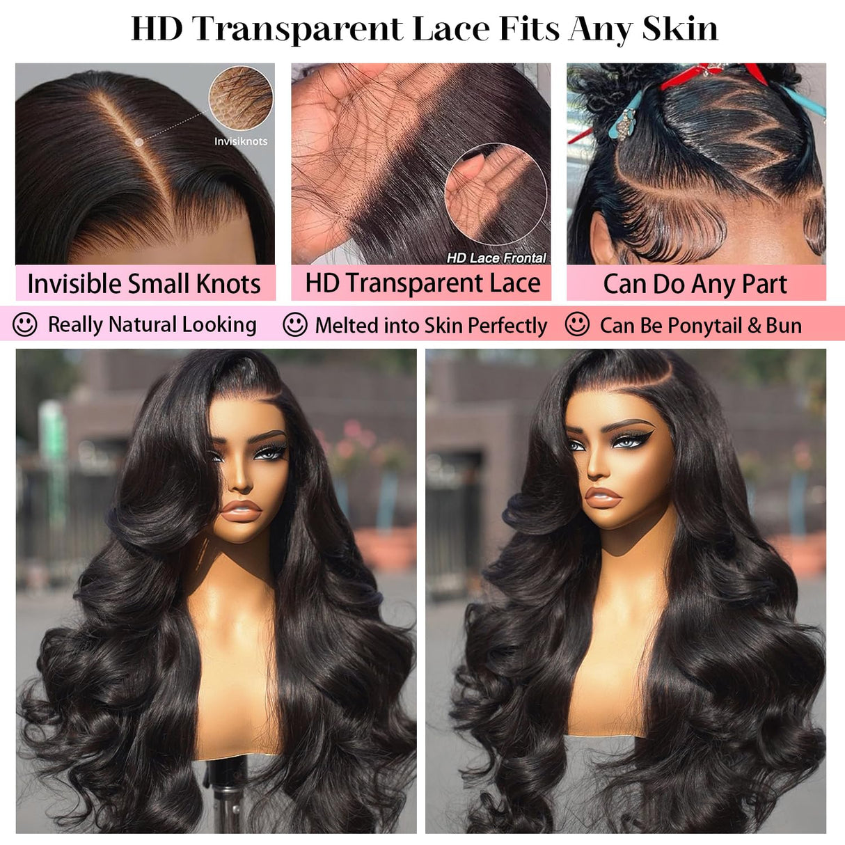 30 Inch 13x6 Lace Front Wigs Human Hair Body Wave HD Lace Frontal Wigs Human Hair Pre Plucked 180% Density Glueless Wig Human Hair for Women with Baby Hair Natural Black
