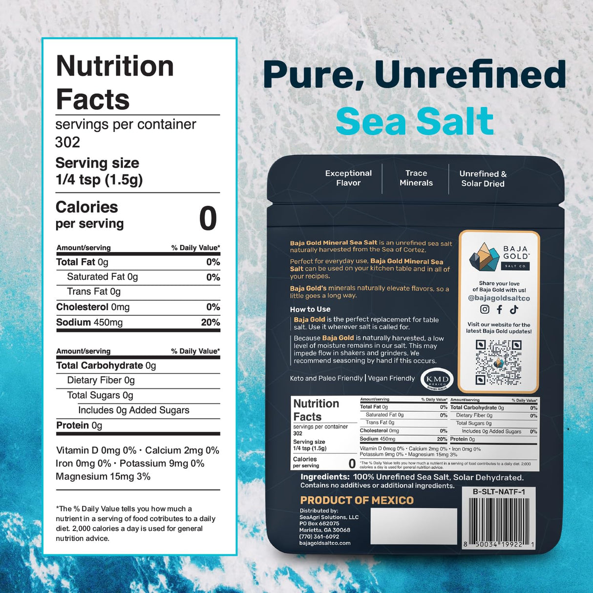 Baja Gold Mineral Sea Salt - Recommended by Gary Brecka - Organic Natural Grain Salt for Cooking & Baking | Authentic Baja Salt | Ideal for All Culinary Creations | 1 lb. Resealable Bag, 300+ Servings