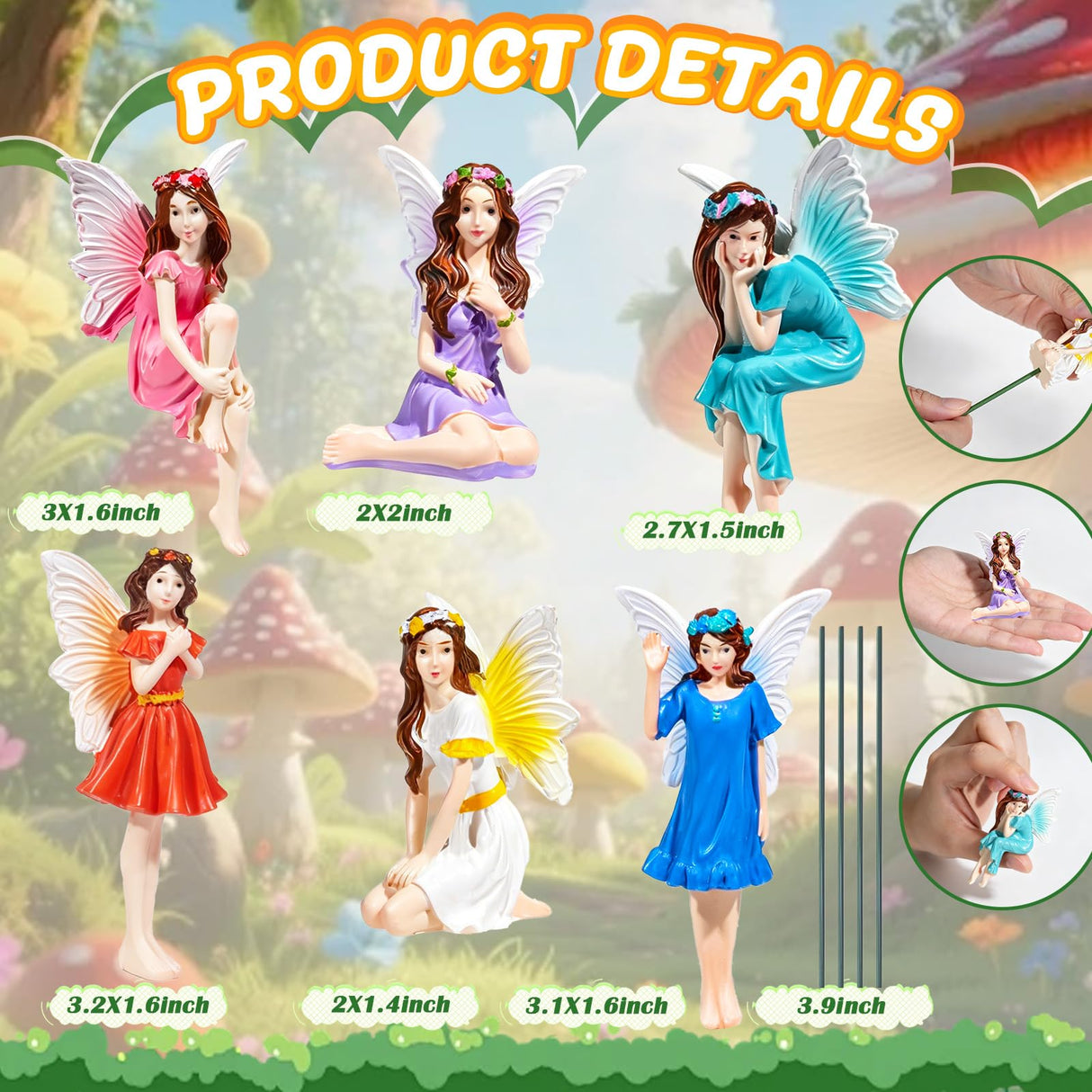 Exasinine 6 Pcs Fairy Figurines Mini Garden Fairies Fairy Garden Accessories for Outdoor Yard Home Decoration