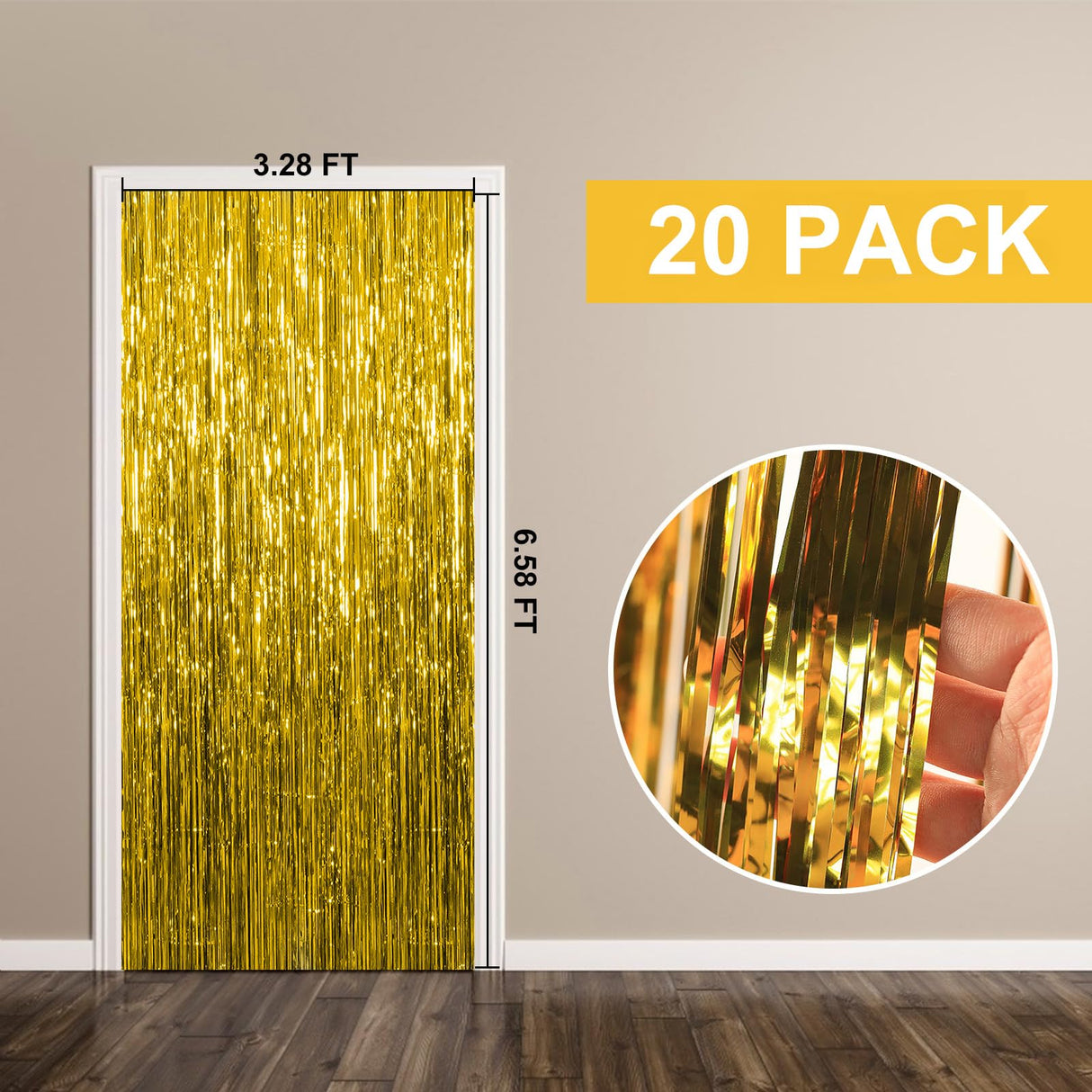 20 Pack Foil Curtain Backdrop Gold Metallic Tinsel Foil Fringe Curtains Photo Booth Props for Birthday Wedding Engagement Baby Shower Bachelorette Christmas Holiday Celebration Party Decorations
