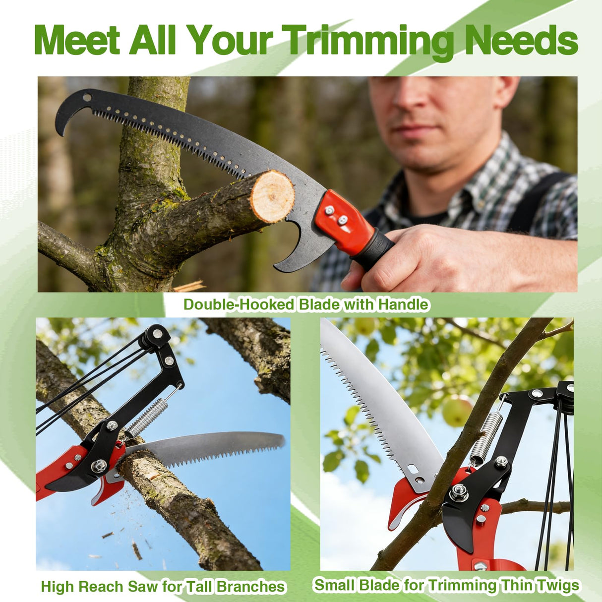 Pterying Pole Saws for Tree Trimming - 7.3-27 ft Manual Tree Trimmer with Sharp Steel Blade and Scissors, Long Reach High Branch Cutter for Garden Landscaping Pruning Palms Shrubs Fruit Trees