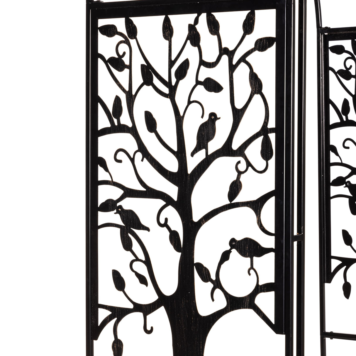 Plow & Hearth Metal Garden Arch Trellis Arbor Tree of Life Panels, 7 feet Freestanding Outdoor Arch Trellis for Climbing Plants, Pathway Entry and Wedding Garden Decor