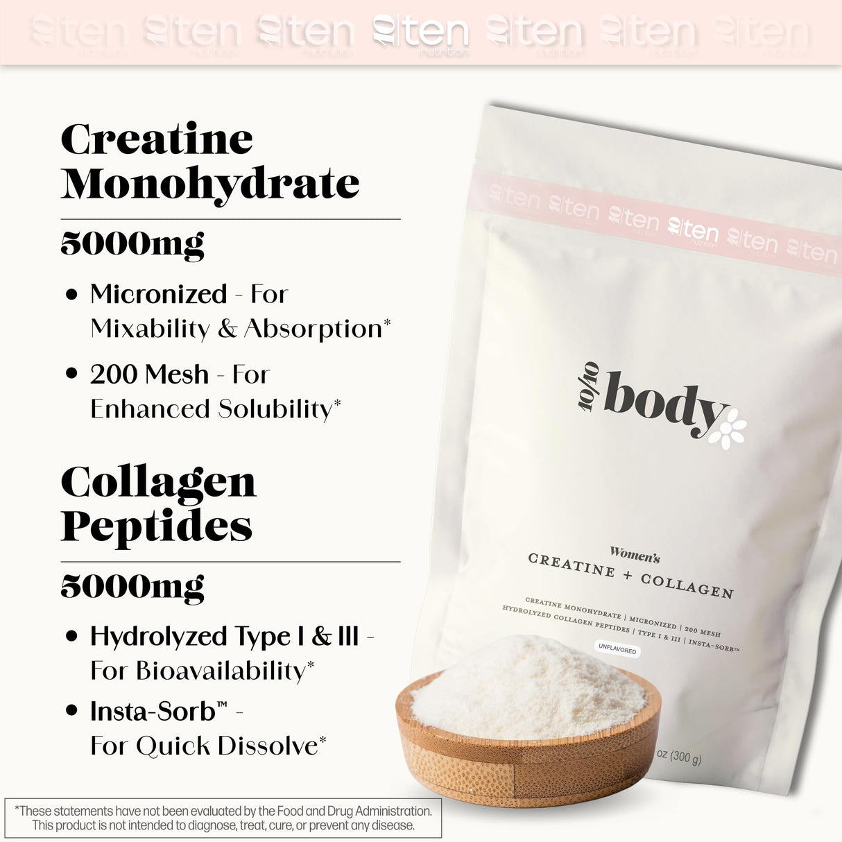 New - Creatine + Collagen for Women – Supports Lean Muscle Growth & Development, Booty Gain, Energy & Recovery – 5g Creatine Monohydrate Plus 5000mg Collagen Peptides Combo – Unflavored, 30 Servings