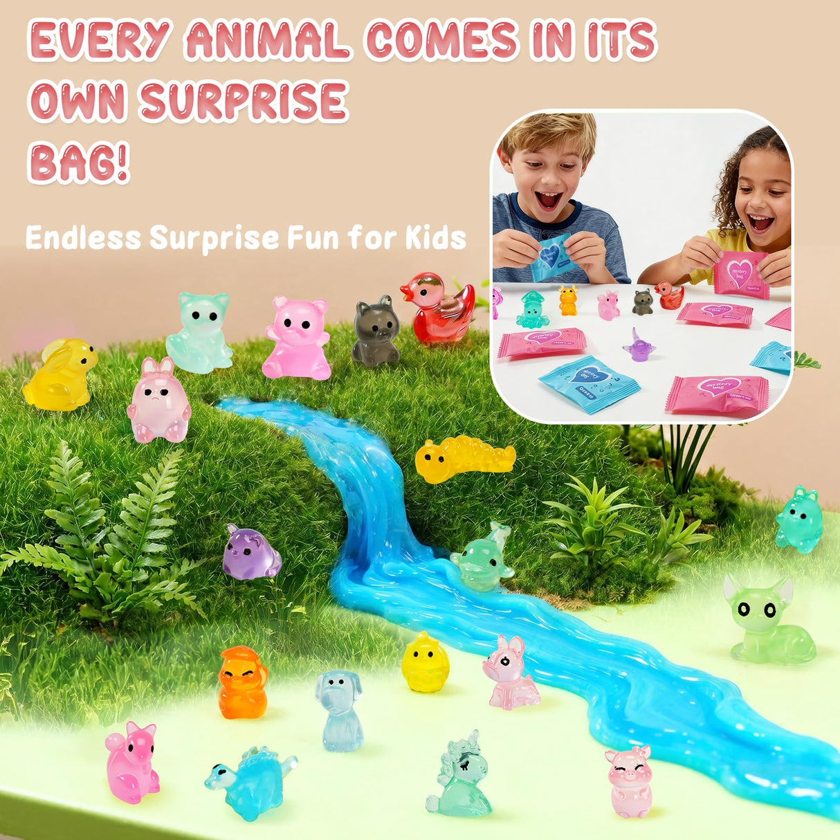 Rkyzhuang 320 Pcs Mini Resin Animals with Blind Bags, Glow in The Dark Tiny Resin Figures Mystery Bags, Miniature Animals for Classroom Rewards, Party Favors, Fairy Garden & Dollhouse Decor