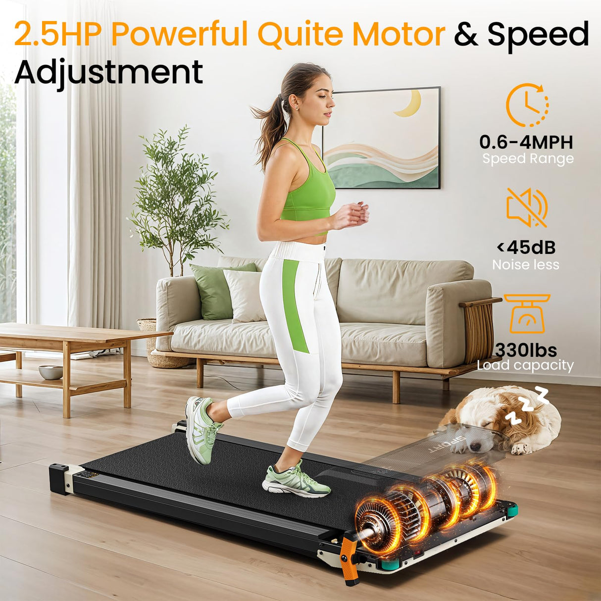 2 Side Walking Pad with Incline Massage Function, 2 in 1 Under Desk Treadmills Walking Pad and Foot Massager for Home/Office, Portable Treadmill with Remote Control LED Display (Black)