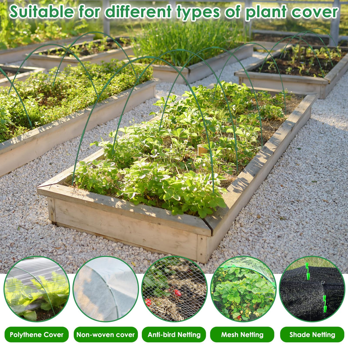 60 Pcs Garden Hoops for Raised Beds, 12 Sets Greenhouse Hoops Grow Tunnel Rust-Free Fiberglass Hoop House Kit, Plant Support Garden Stakes Hoops Frame for Netting Shade Cloth Row Cover Garden Supplies