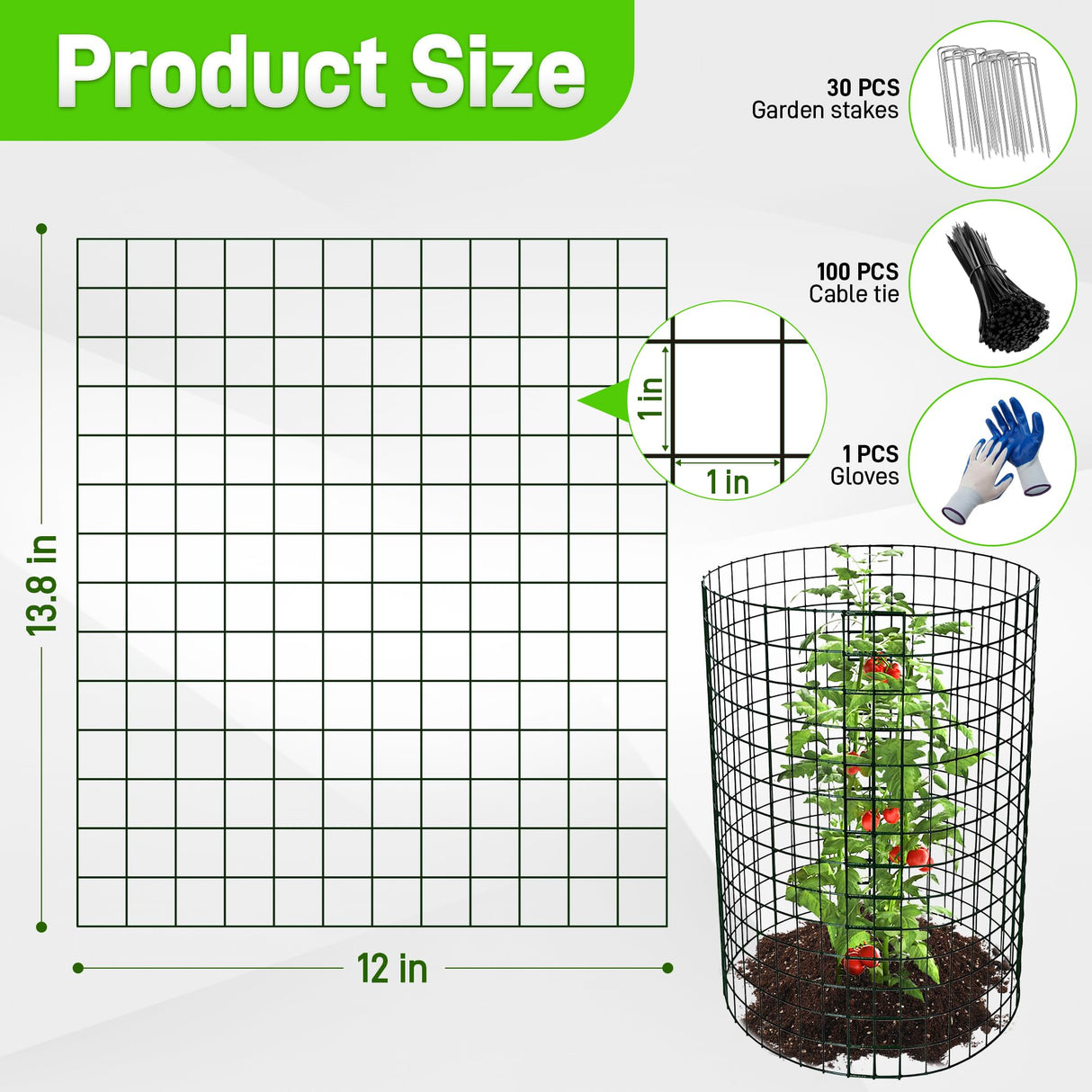 8 Pack 13.8x12 inch Plant Protector, Wire Garden Cages with Stakes & Ties
