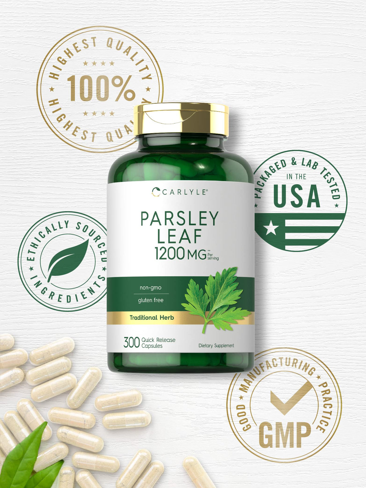 Carlyle Parsley Leaf Capsules 1200mg | 300 Count | Non-GMO, Gluten Free Supplement