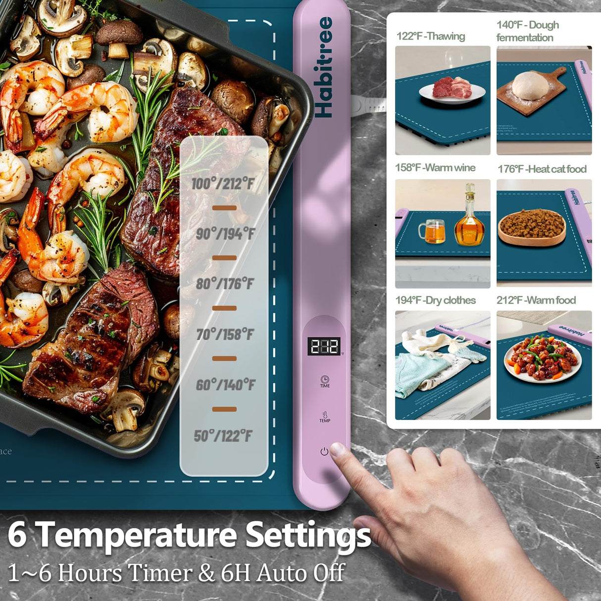 3-Pack Silicone Food Warming Mat & Food Warmers for Parties Buffet - Rapid Heating 6-Level Temp Control, Rollable Portable Easy Clean - Value Set for Gatherings & Home Daily UseοΌBlueοΌ