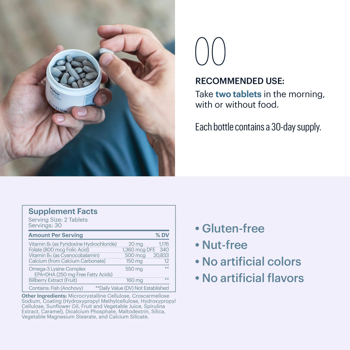 ELYSIUM Matter - 30 Servings - Brain Supplement for Memory and Focus Omega 3 Supplement + DHA - Vitamins to Support Brain Health and Memory