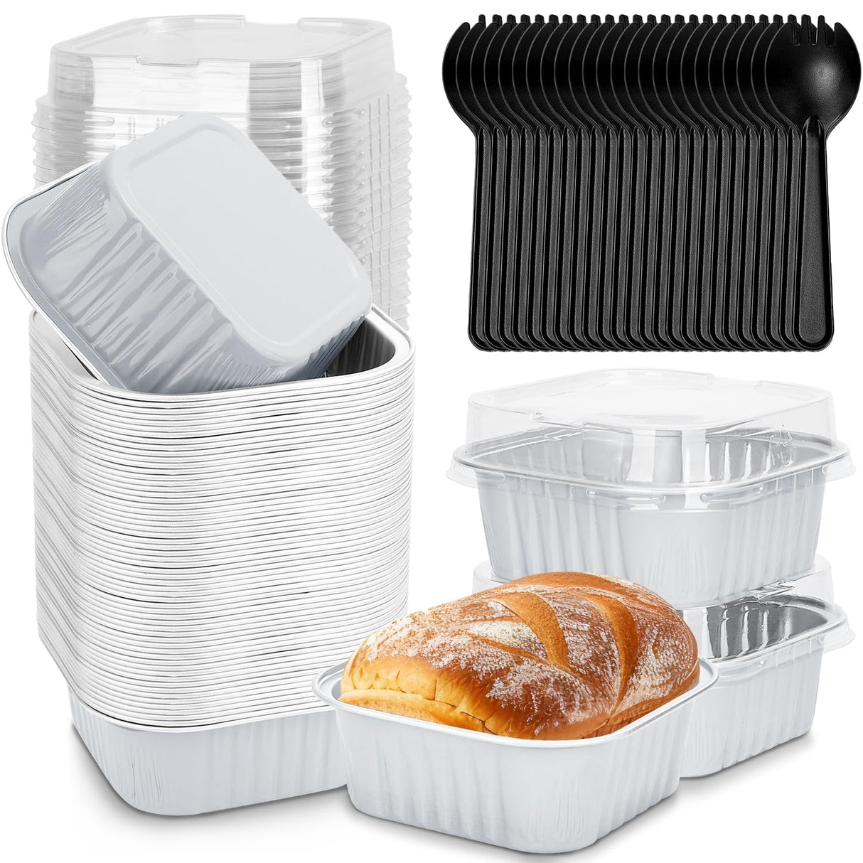 60 Pack 10oz Mini Disposable Cake Pans with Lids, Aluminum Foil Square Baking Cups, 4.4x4.4 Large Baking Cake Tins Cup Cake Containers with Lids for Thanksgiving Christmas Individual Cakes