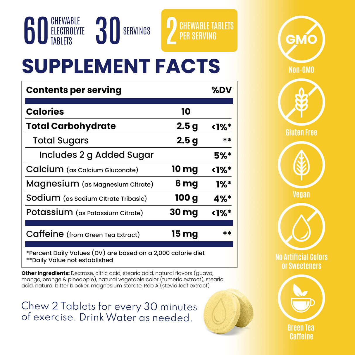 SaltStick Chewable Electrolytes with Caffeine - 60 Tropical Twist Electrolyte Energy Tablets - Just Chew It, Electrolyte Energy Chews for Hydration - 60 Count