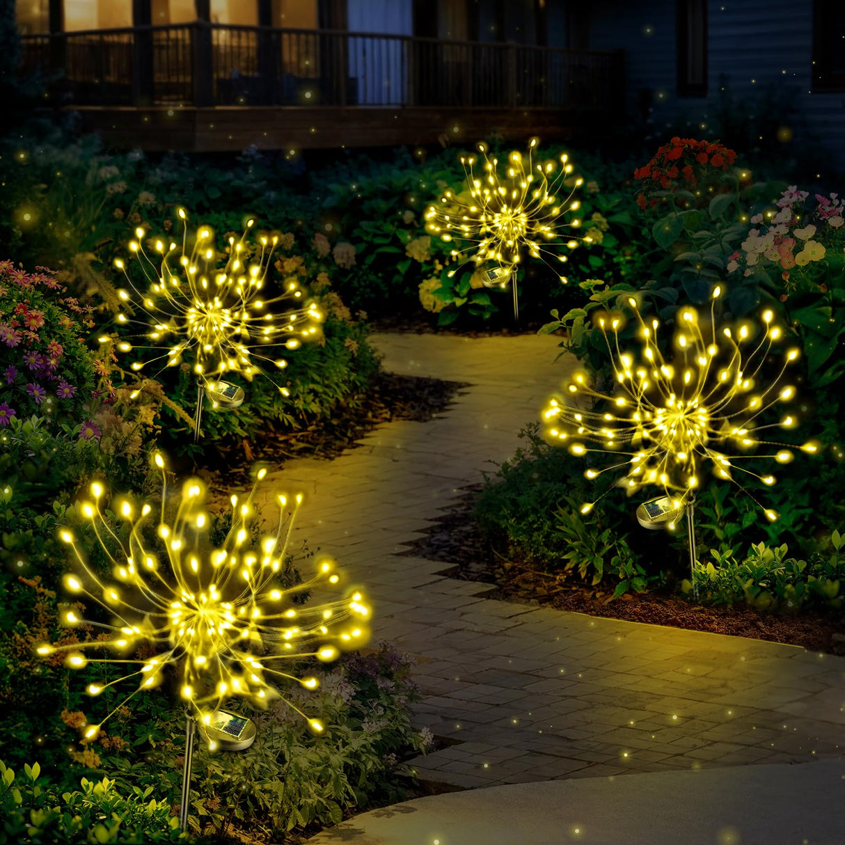 Anordsem Solar Lights Outdoor Decorative: Bendable Copper Wire with 120 LED Firework Beads - Waterproof 2 Warm Lighting Modes Yard Garden Patio - Christmas Gifts for Homeowner Over 30