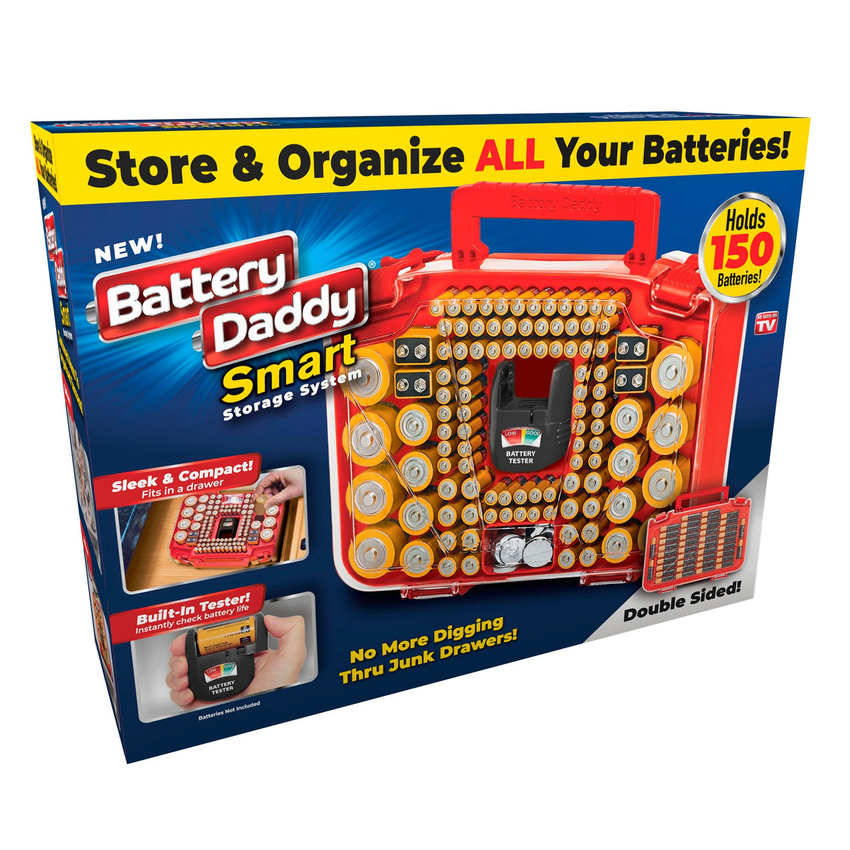Ontel Battery Daddy Smart - Battery Organizer Storage Case with Tester, Stores & Protects Up to 150 Batteries, Clear Locking Lid, As Seen On TV, Smart - 150 Batteries (BADAS-MC4)