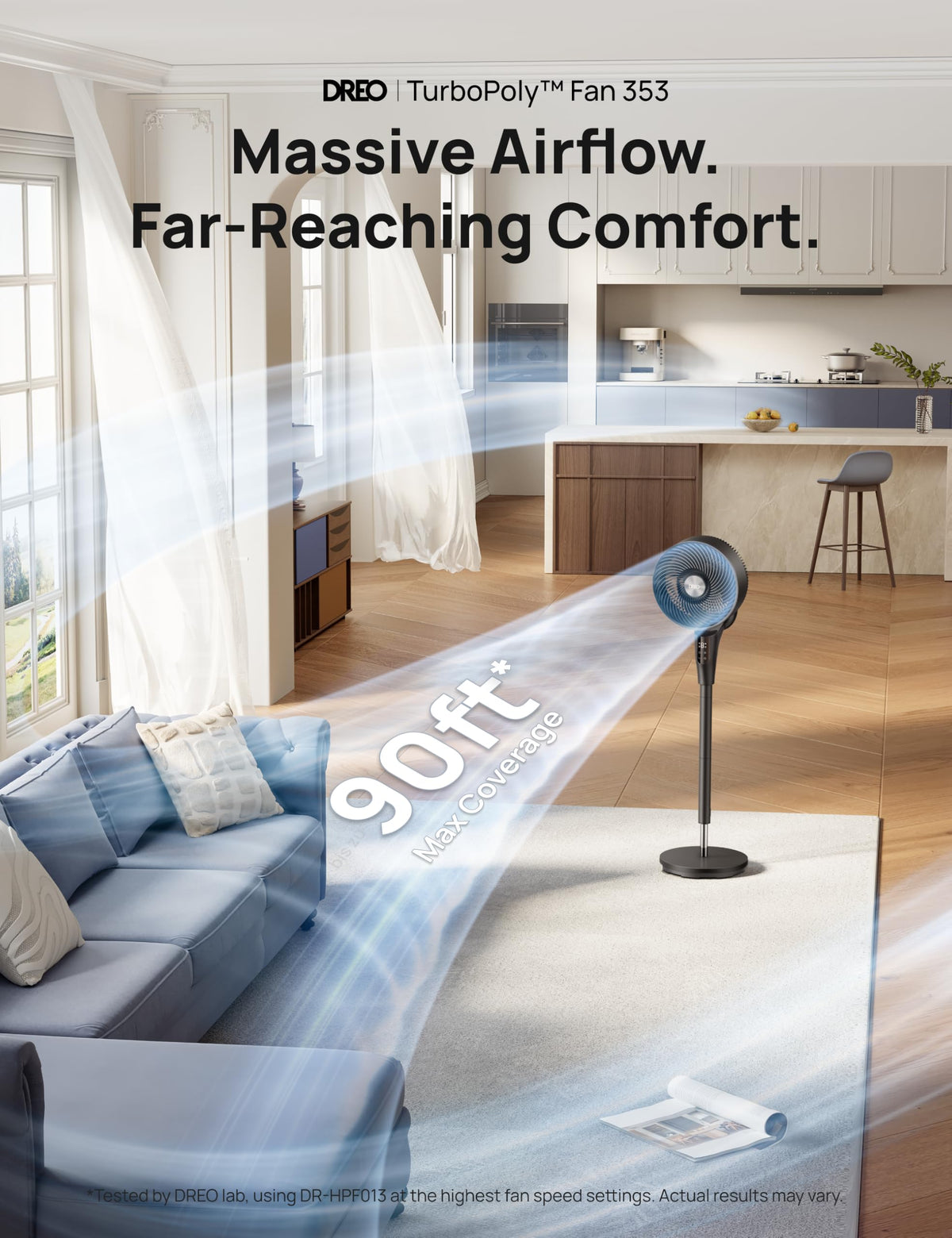 DREO Fan for Bedroom, Standing Oscillating Fan for Whole Room, Quiet Fan