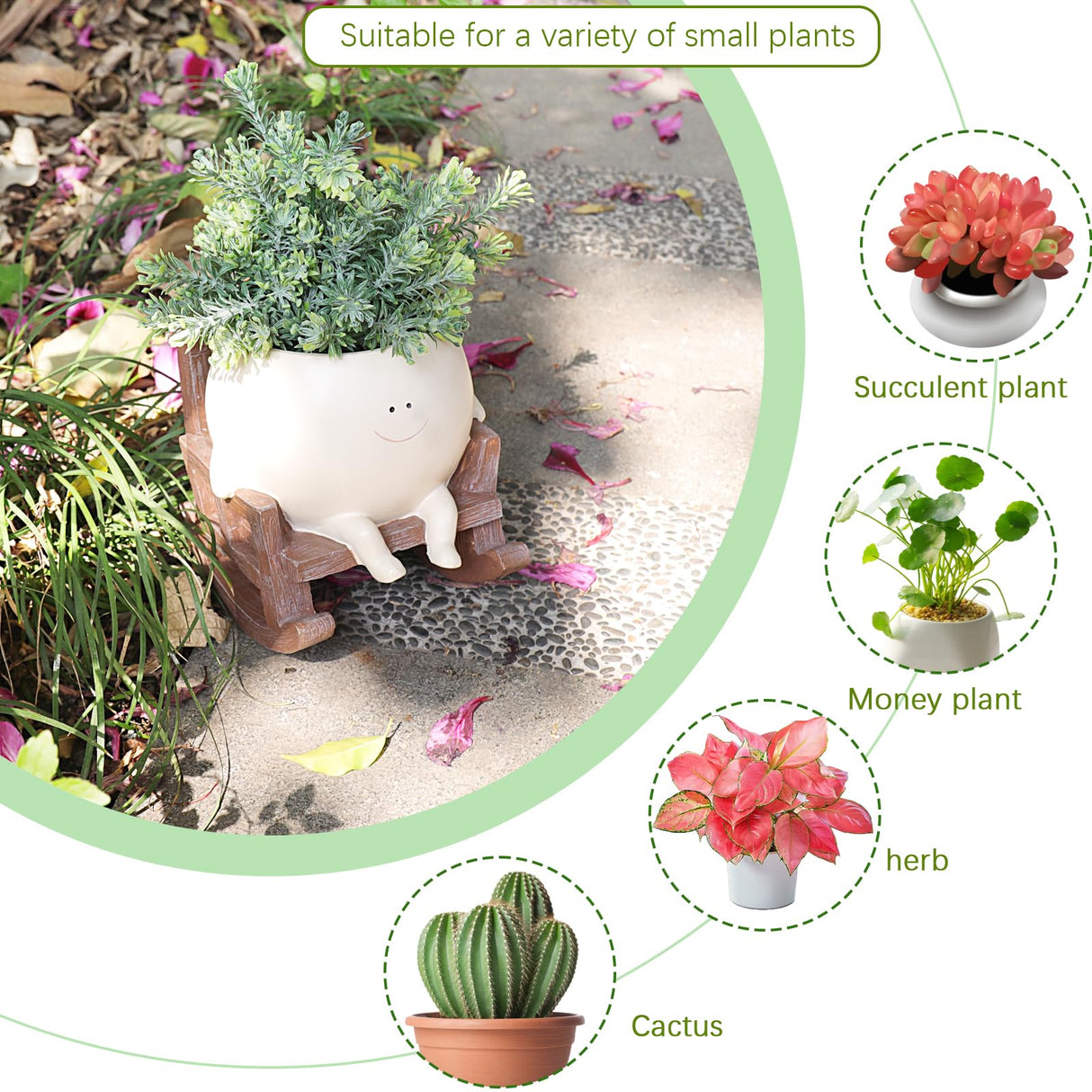 Camotank Smiley Face Rocking Chair Planters Flower Pots for Plants Funny Succulents Plant Live Cute Resin Head Planter for Indoor Outdoor Plants Gift Ideas for Mother and Christmas (Large)