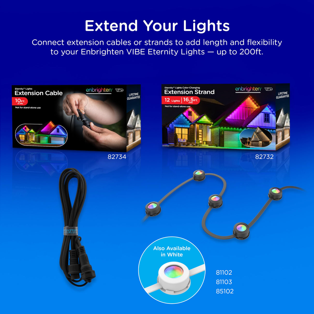 Enbrighten Vibe Eternity Permanent Outdoor Lights for House, 100 Feet, 72 RGBWIC LEDs, Close Spacing, 33lm, Color Changing, Christmas, Eave Lighting, Smart App, Works with Alexa, Google Home, 82730