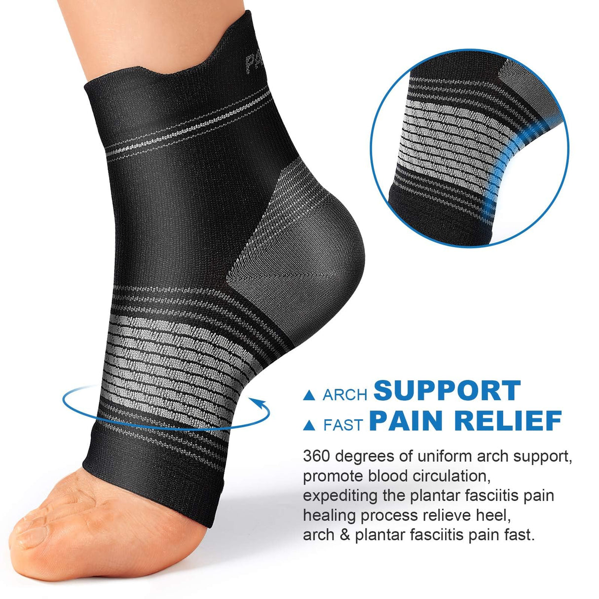 Plantar Fasciitis Sock (6 Pairs) for Men and Women, Compression Foot Sleeves with Arch and Ankle Support, Black, XX-Large