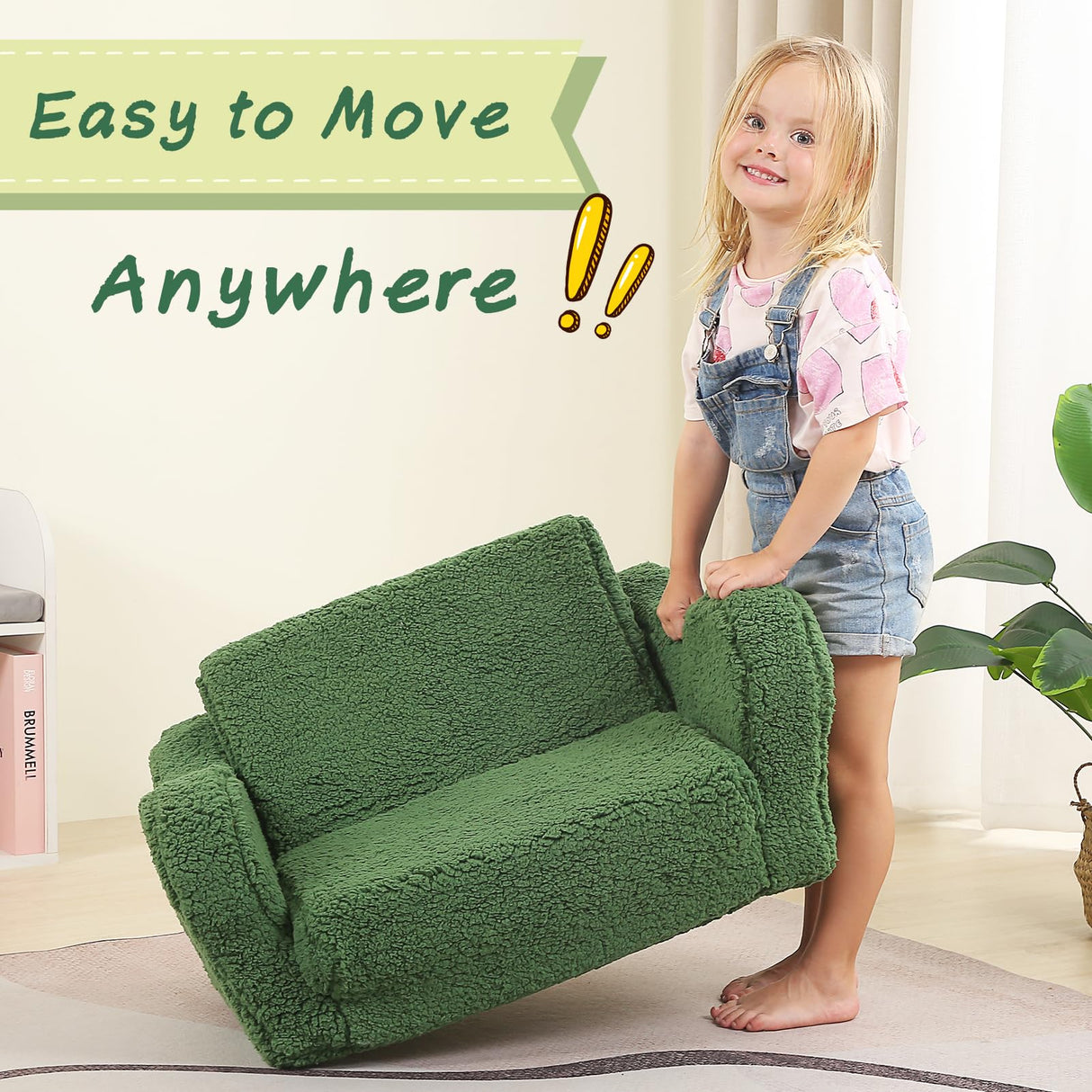 MOMCAYWEX Kids Chairs for Toddler, 2-in-1 Toddler Soft Sherpa Couch Fold Out, Convertible Sofa to Lounger for Girls and Boys, Christmas Decor, Green