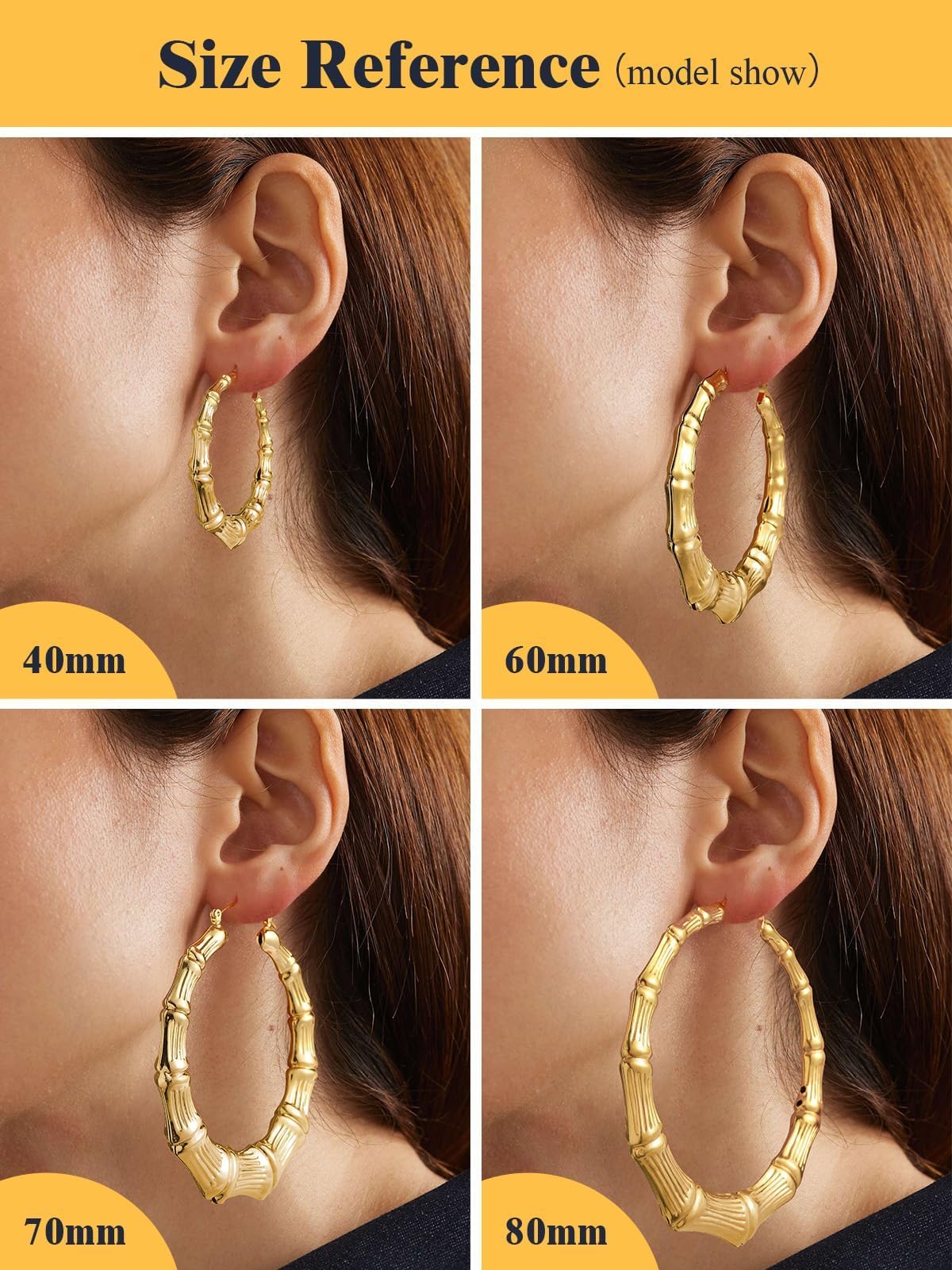 Party Jewelry 18K Gold Plated Lightweight Tube Bamboo Hoop Earrings for Women