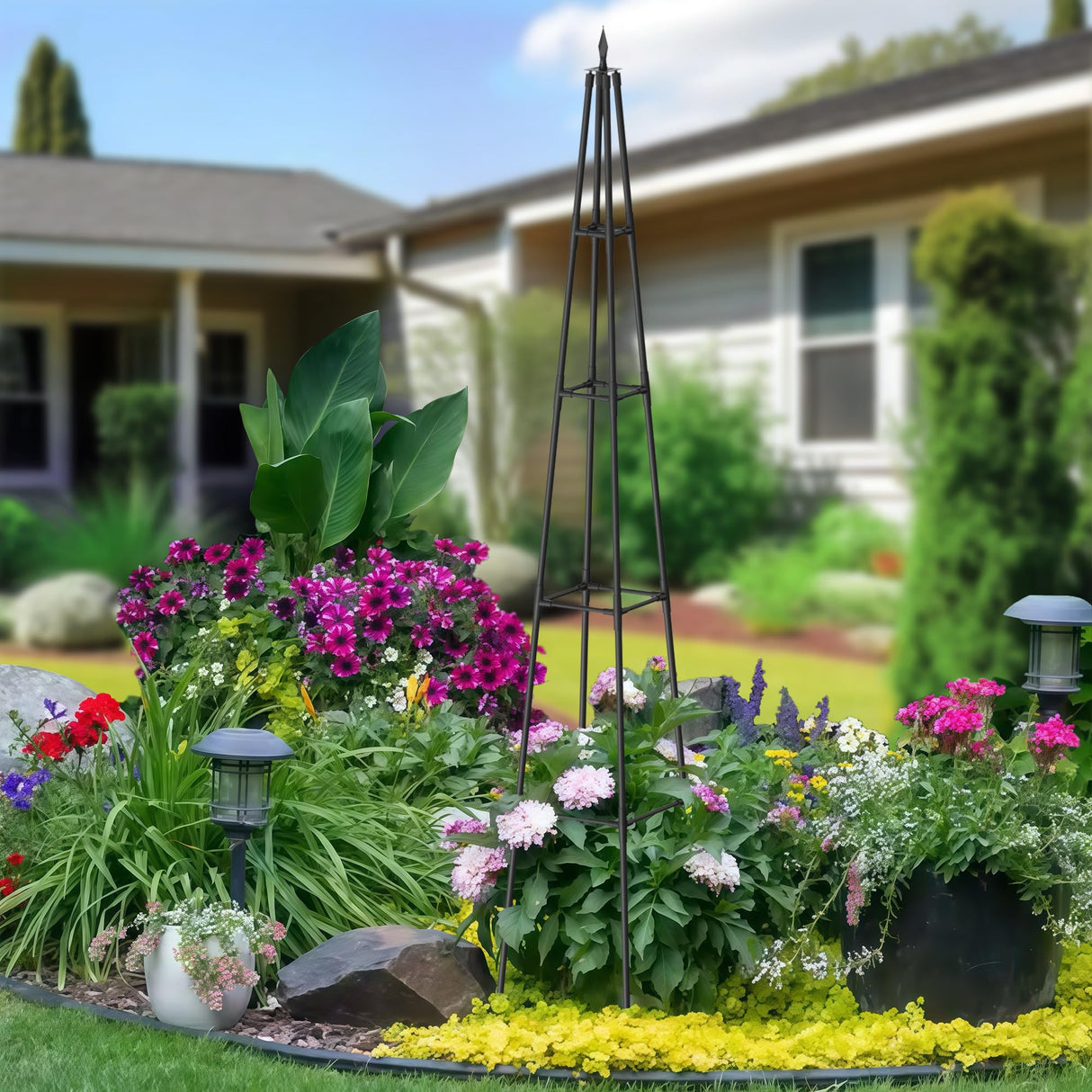 Hsundries 6FT Obelisk Trellis for Climbing Plants Outdoor, 16mm Rust-Proof Extra Thickened Plastic-Coated Metal Pipes, Indoor Climbing Support for Potted Plants, Vines, Flowers Stands,Black