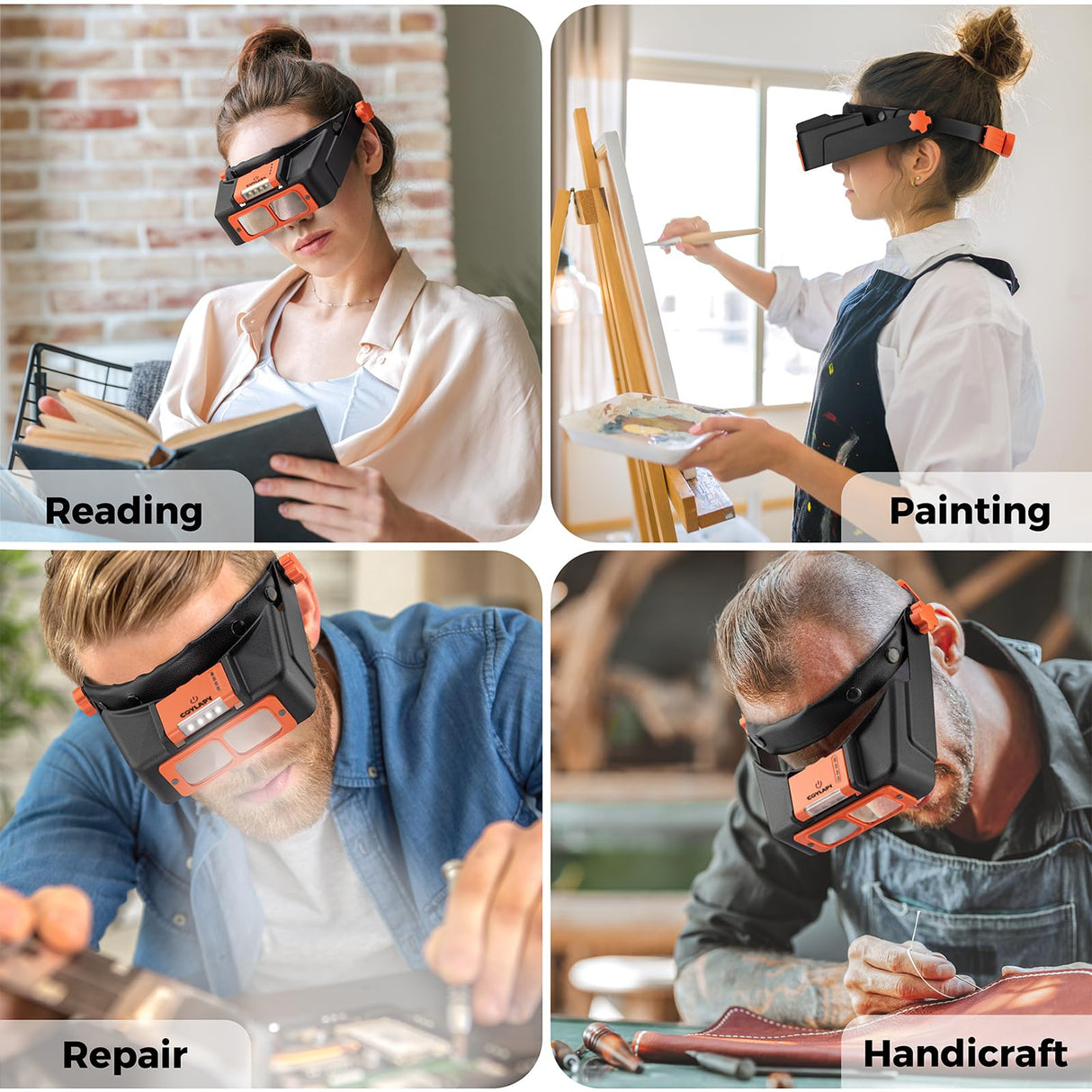 Headband Magnifier with Light, Rechargeable Magnifying Glasses for Close Work, 1.5X - 3.5X Magnify Headset with 4 Lenses, Jewelers Magnifying Glass Loupe Visor for Reading,Crafts, Hobby