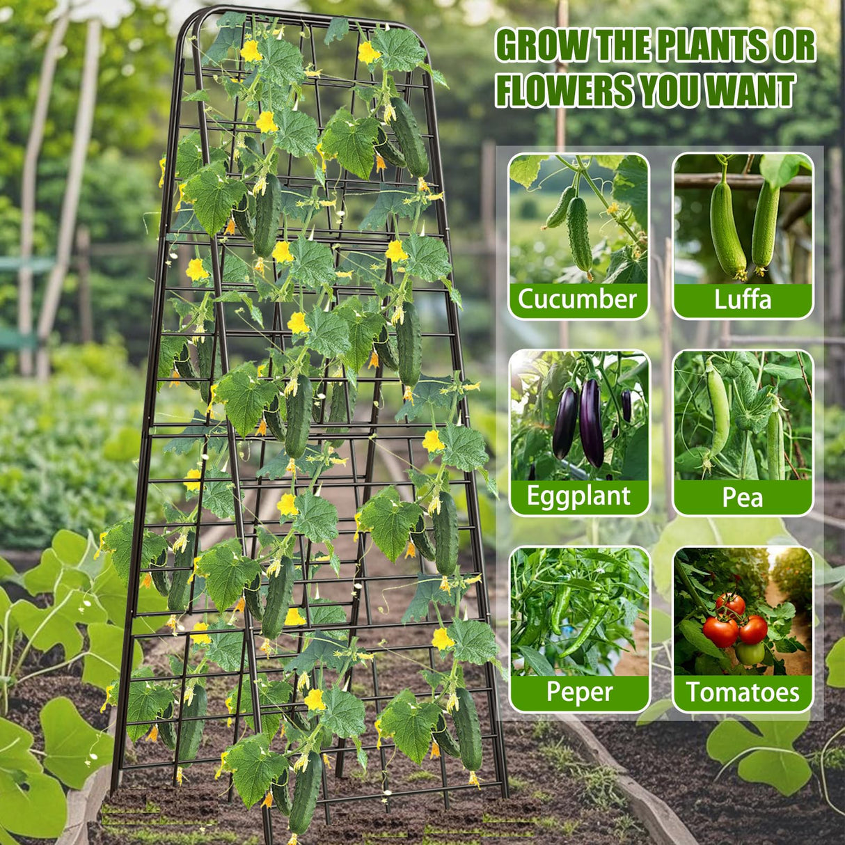 Heavy Duty 50"x17" Adjustable A-Frame Trellis for Climbing Plants – Rust-Proof Metal Garden Trellis with Dense Grid Design, Perfect for Raised Beds, Tomatoes, Cucumbers & Outdoor Vines (Black, 1 Pcs)