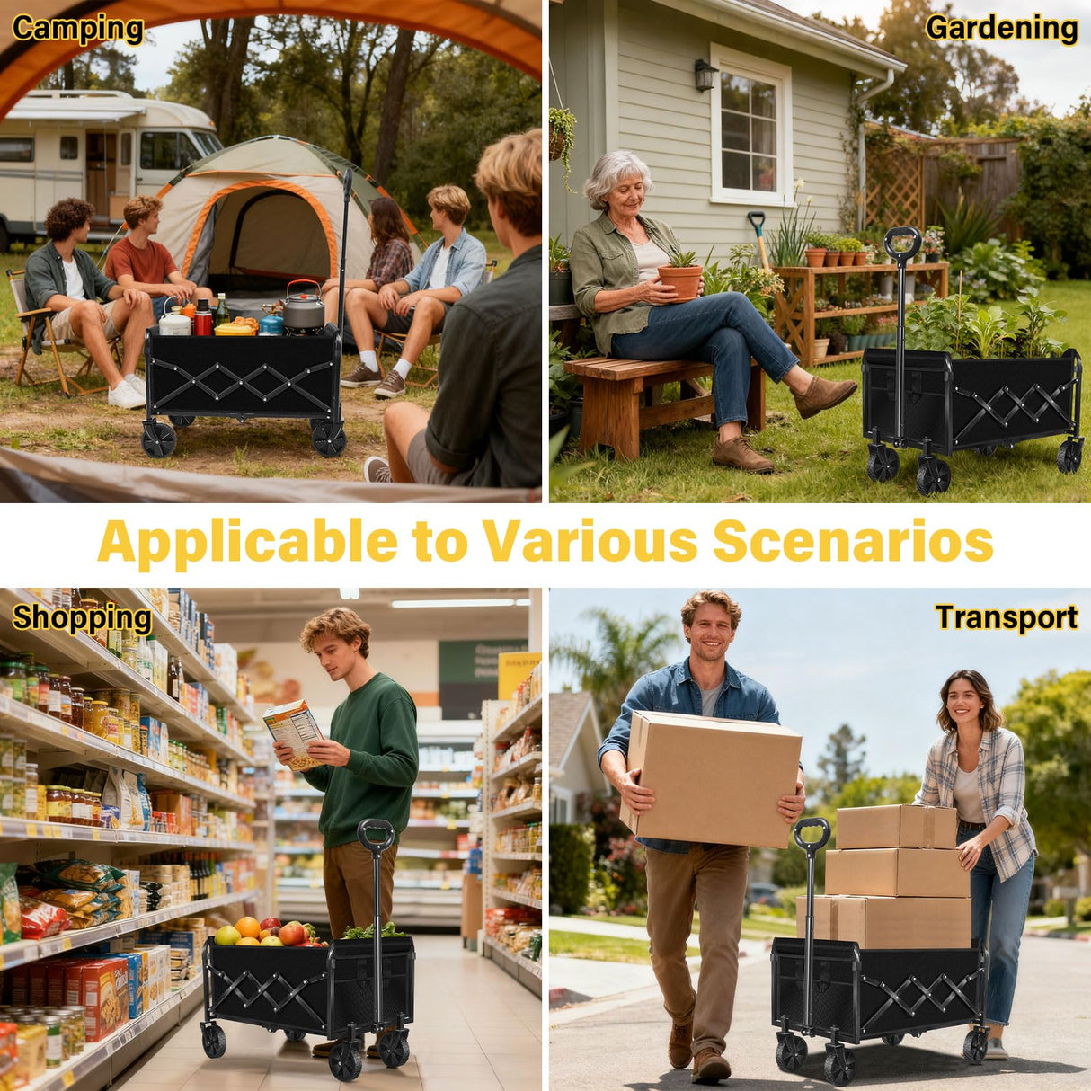 Foldable Collapsible Wagons Carts with Wheels — Folding Utility Wagon Cart Portable & Easy to Store for Groceries,Apartment Moving,Sports & Garden|Collapsible Wagon for Yard Work&Shopping,Graphite
