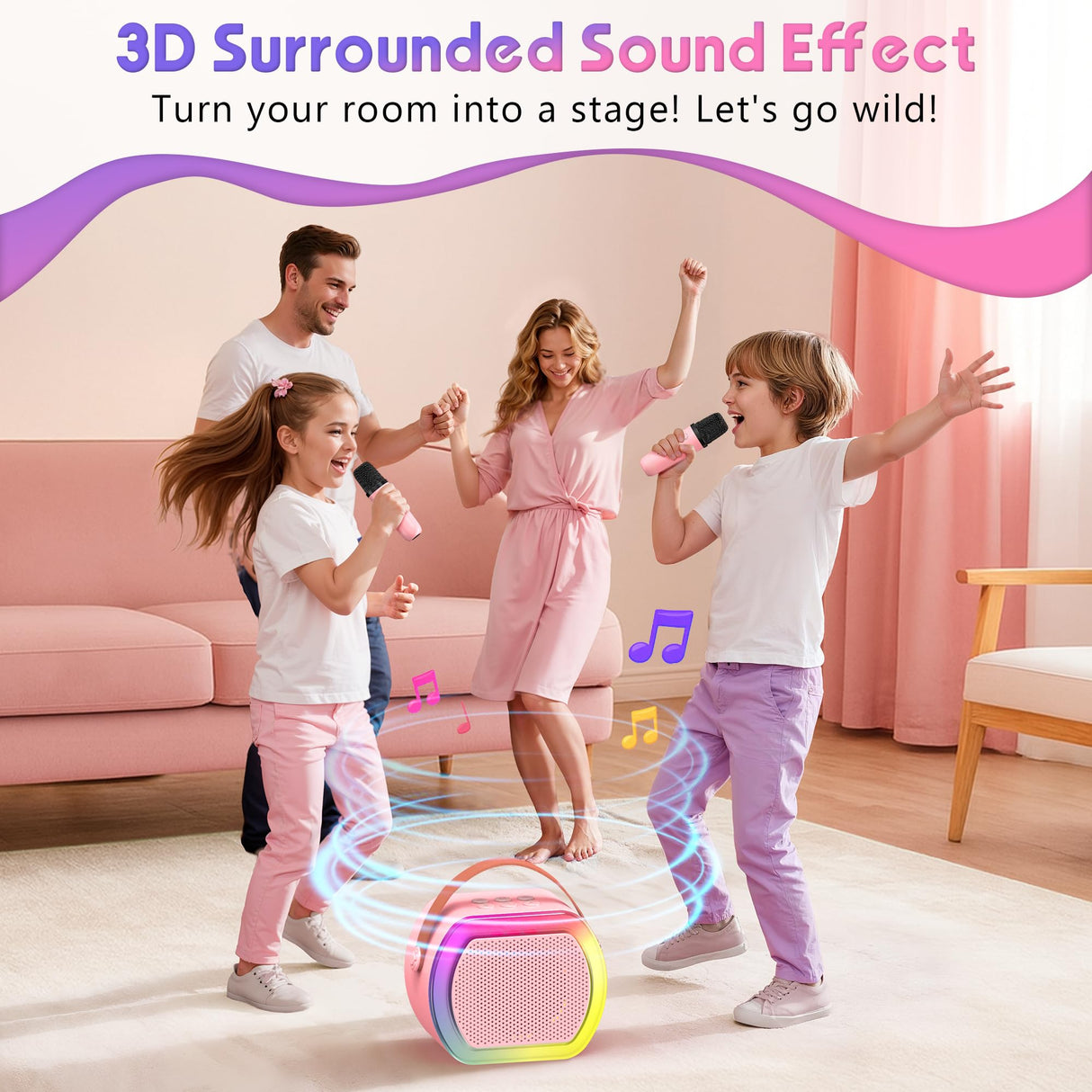 Reoslar Mini Karaoke Machine with 2 Wireless Microphones,2025 TOP Kids Portable Karaoke Machine for 3, 4, 5, 6, 7, 8, 9,10,11,12+Year Old, Best Birthday Christmas Toy Gift-Kids' Instrument