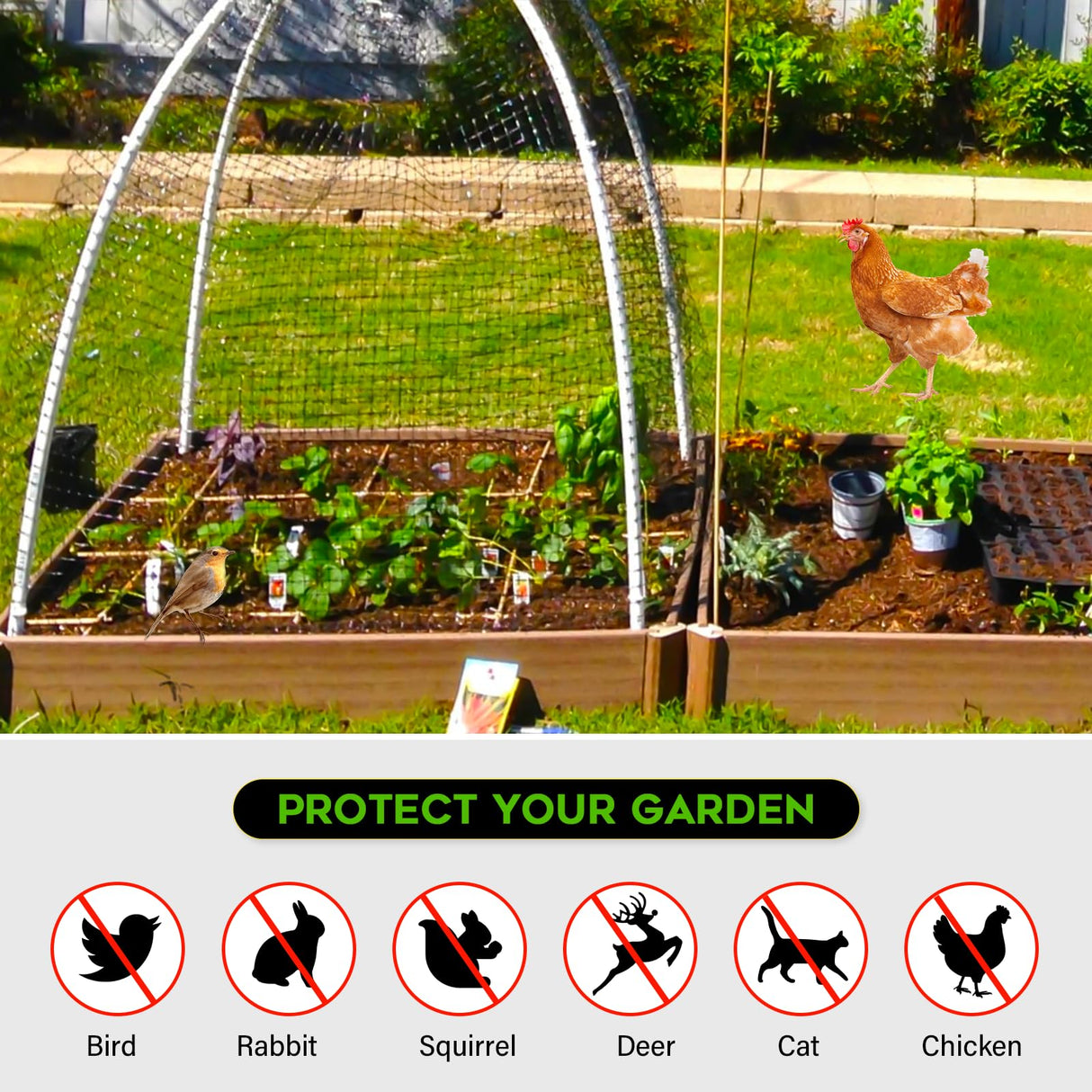 FEED GARDEN Deer Netting Deer Fence Netting, 7 x 200 Feet for Garden Protection Reusable Protective for Plants Fruit Trees Vegetables Against Birds and Other Animal