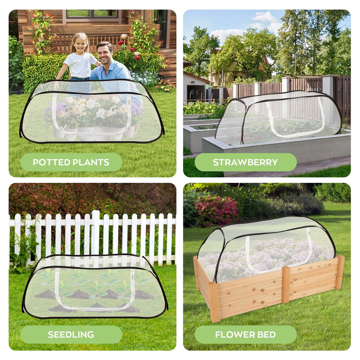 2Pack 45''x22''x18'' Pop Up Raised Garden Bed Cover -Instant Plant Protection Against Bird, Pests & Squirrel,Plant Net Cover for Raised Bed with Zipper Door for Protecting Vegetable Row