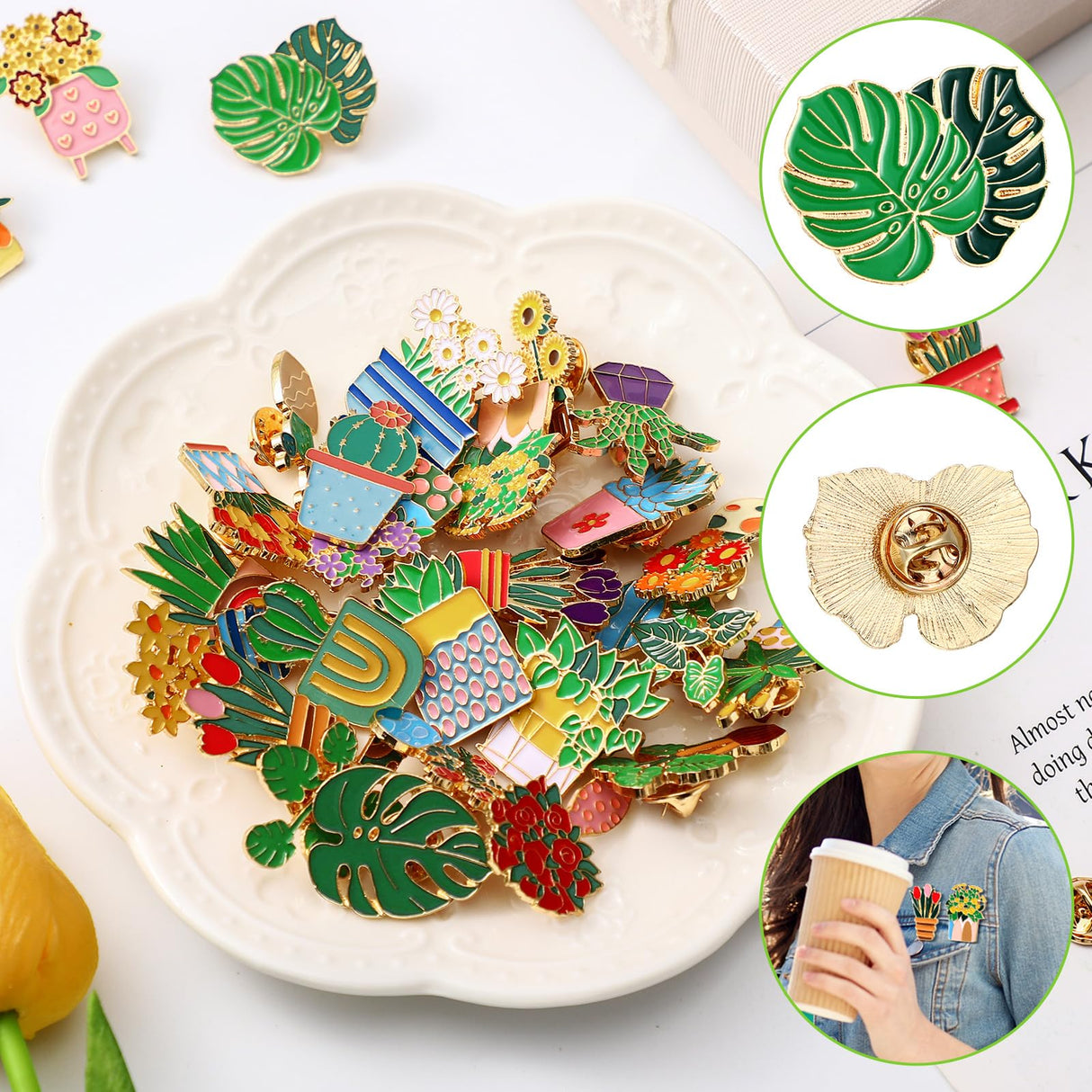 Landical 30/60 Pcs Cute Enamel Pins Bulk Plant Flower Animal Halloween Gothic Fall Pumpkin Cartoon Lapel Pin Brooches Jewelry Gift for Backpack Clothes Hats Accessories(30 Pcs,Plant)