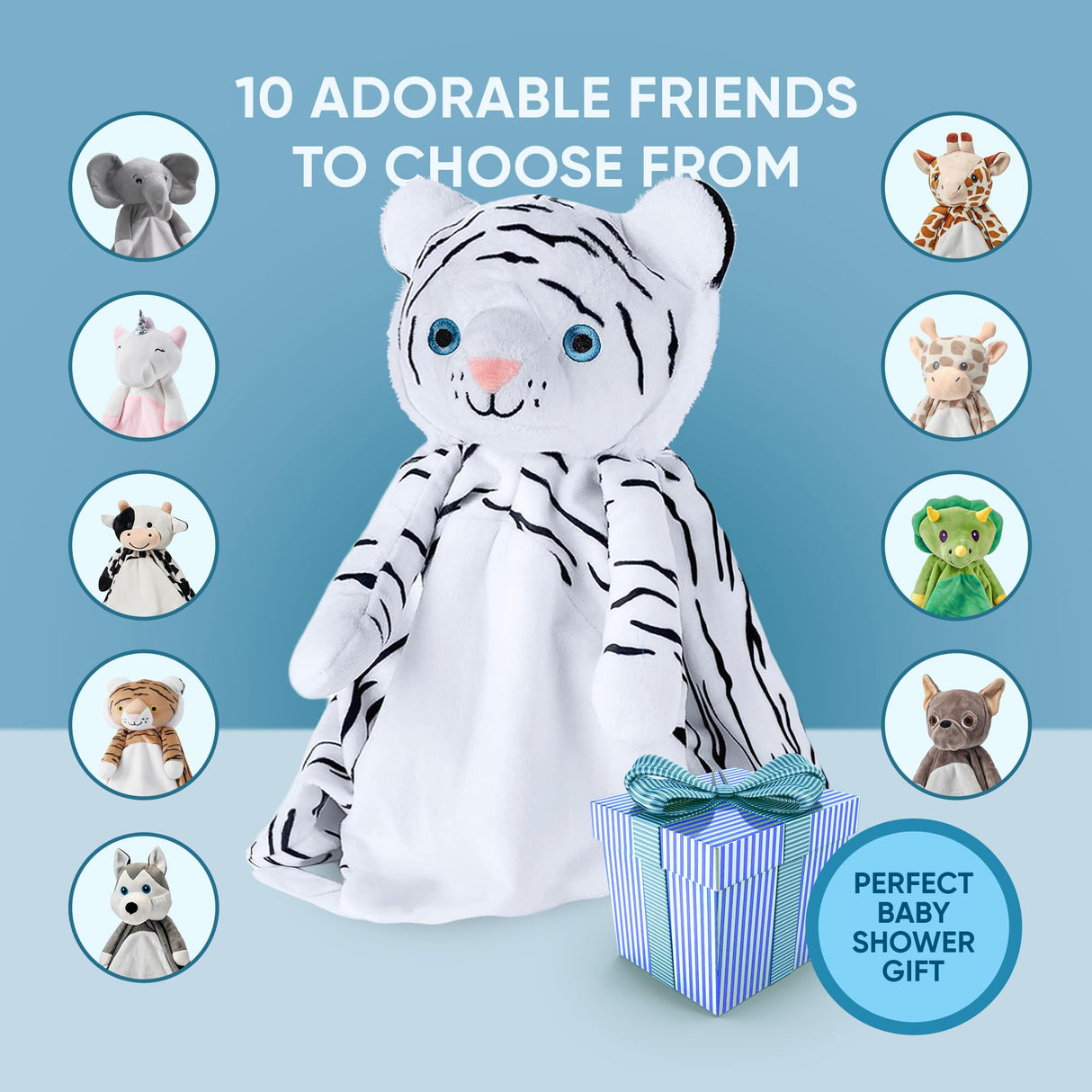 Love By Emi Sleep Soother White Noise with Heartbeat Tiger Plush & Lullaby, 4-in-1 Sound Machine, Security Blanket, Pacifier Holder, Baby Gift Registry Essential for Newborns, Infants & Toddler