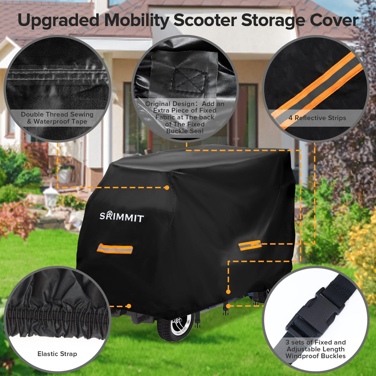 Upgraded Mobility Scooter Storage Cover,SRIMMIT Heavy Duty 420D Oxford Fabric Electric Scooter Cover, Waterproof,Anti-UV,Durable with Waterproof Strip,Reflective Strips,3 Buckles (XL 57" x 27" x 39")