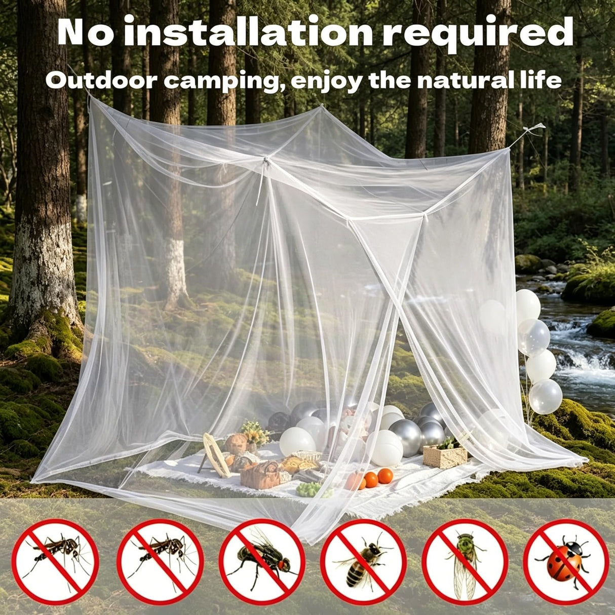 10'x10'x8.2' Outdoor Camping&Patio Mosquito Netting,Large Mosquito Netting with Hanging Ropes for Patio Camping Home Outdoor Travel (White)