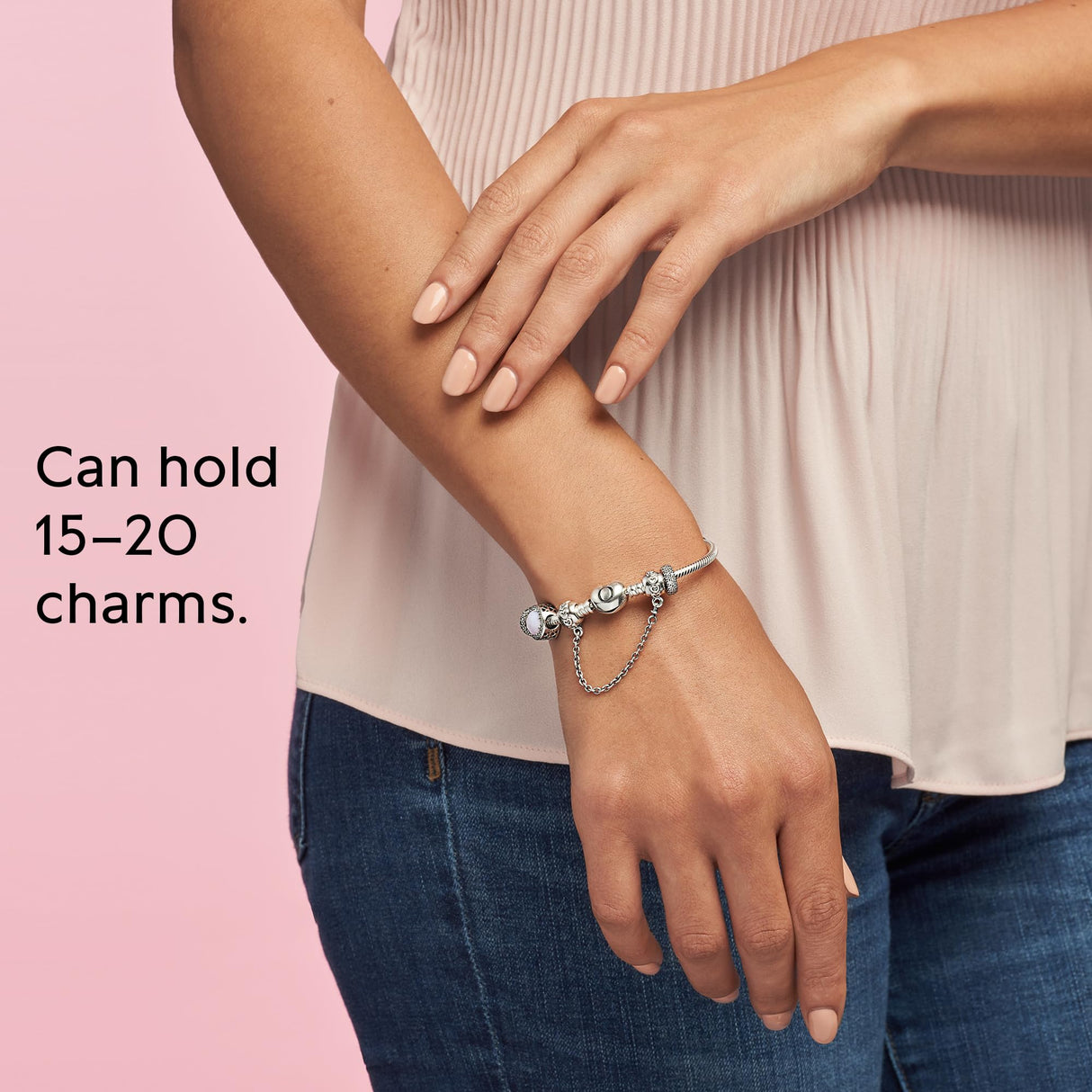 PANDORA Heart Clasp Snake Chain Bracelet - Heart Clasp - Romantic Jewelry for Her with Gift Box - Compatible Moments Charms - Sterling Silver - 9"