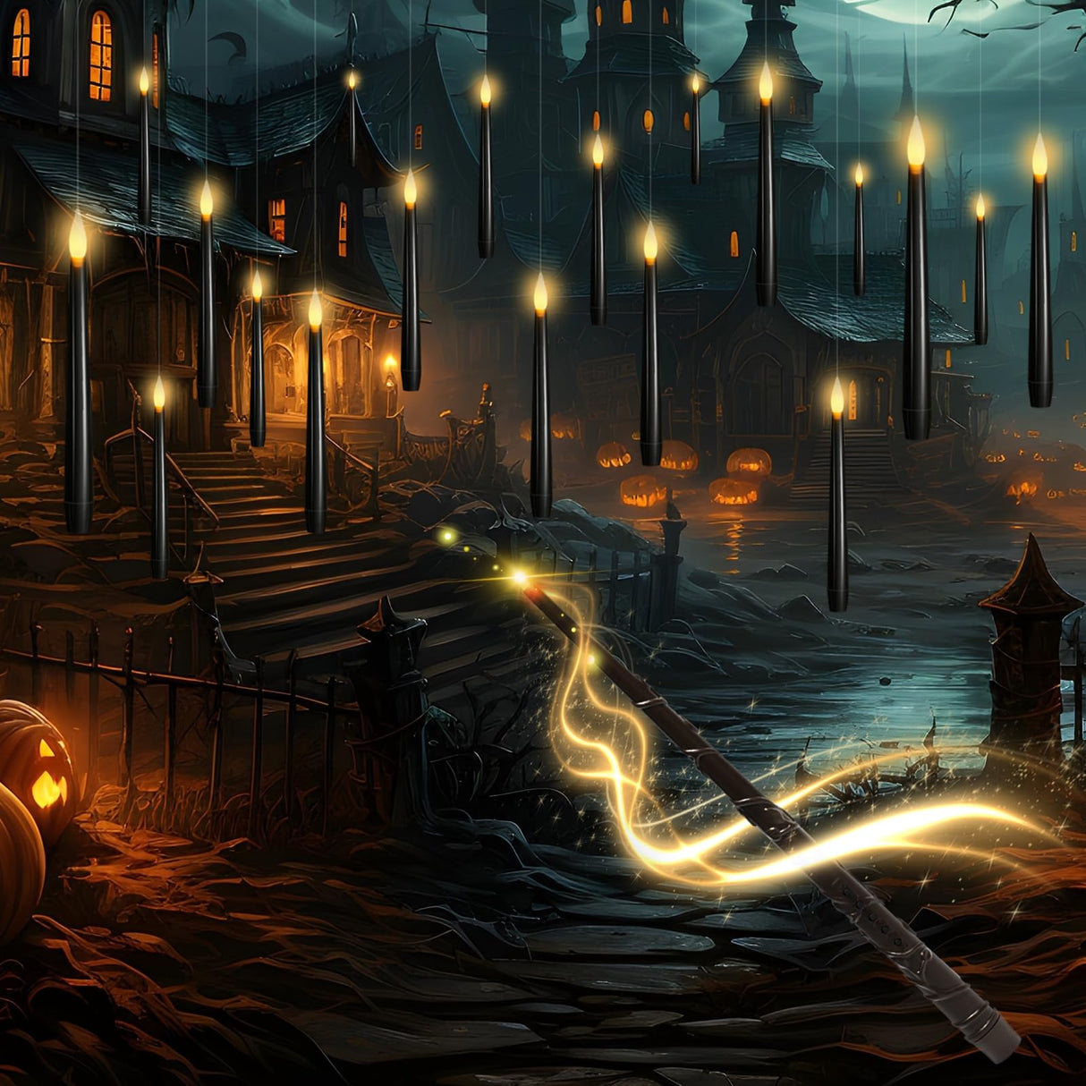 Lezonic Black Floating Candles with Wand Remote, Set of 12 Magic Flameless Candles Battery Operated, Flikering Hanging LED Taper Candlesticks Christmas Decorations, 0.51" x 6.7"