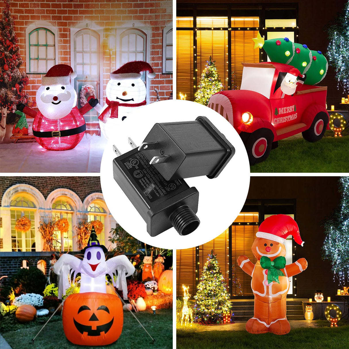 4PCS Replacement Yard Inflatable Adapter 12V Class 2 Power Supply 120VAC 60Hz LED IP44 Waterproof Transformer Plug for LED Strip String Light Halloween Christmas Inflatable Decorations