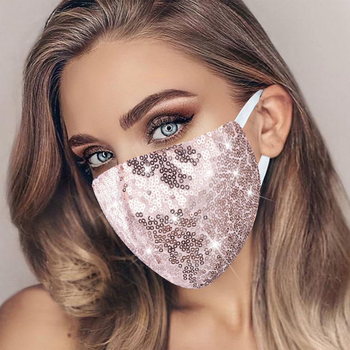 MLGDA Sparkly Sequin Face Cover Glitter Cotton Sequins Masc Masquerade Face Covering (Khaki)