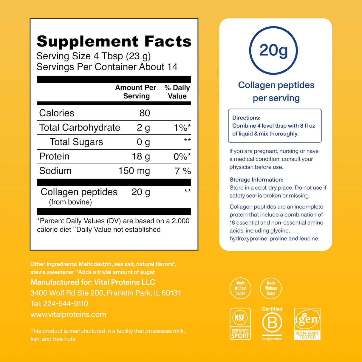 Vital Proteins Collagen Peptides Powder Vanilla - Supports Hair, Skin, Nails, Bones, Joints, Powder for Women