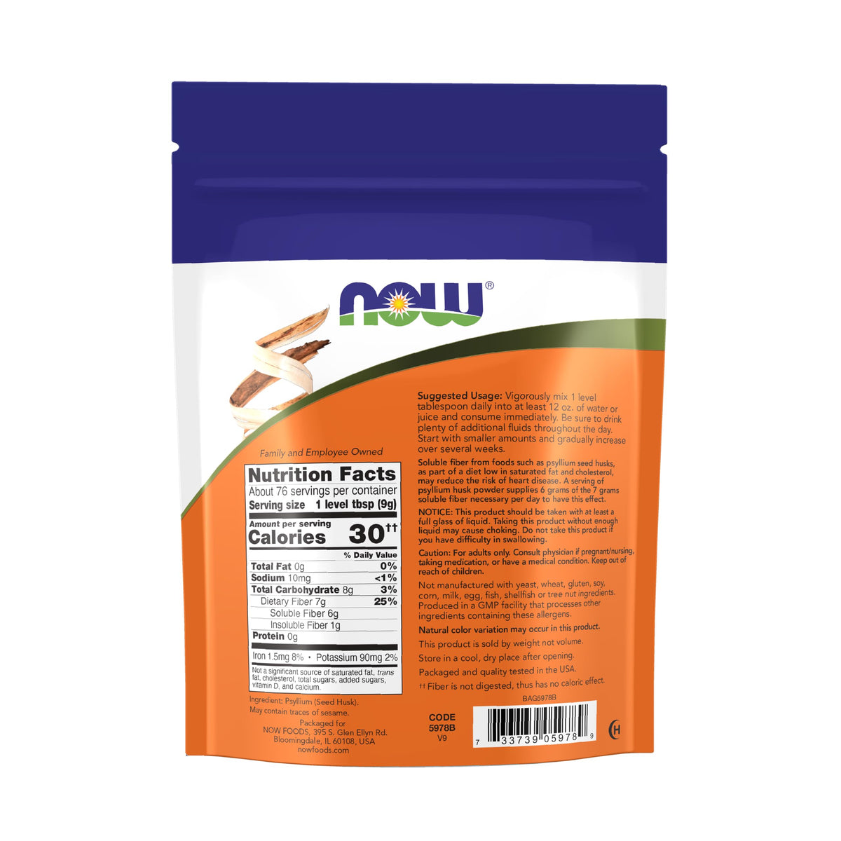 Now Supplements, Psyllium Husk Powder, Soluble Fiber, 24-oz