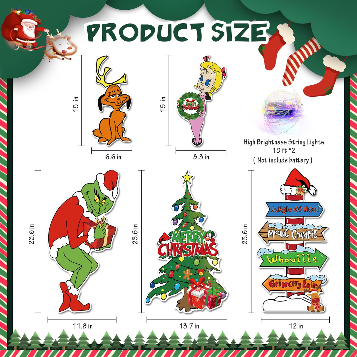 Large Christmas Yard Signs Outdoor-(With lights) 5PCS Whoville Christmas Decorations,Funny Green Monster Stealing Party Supplies Holiday Decorations