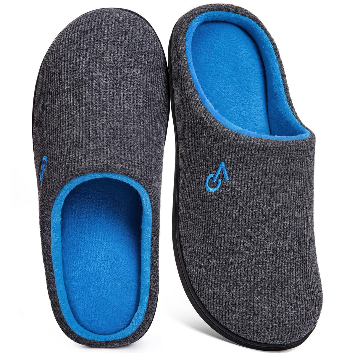 VeraCosy Men's Two-Tone Cozy House Slippers Dark Gray/Blue, 11-12 US