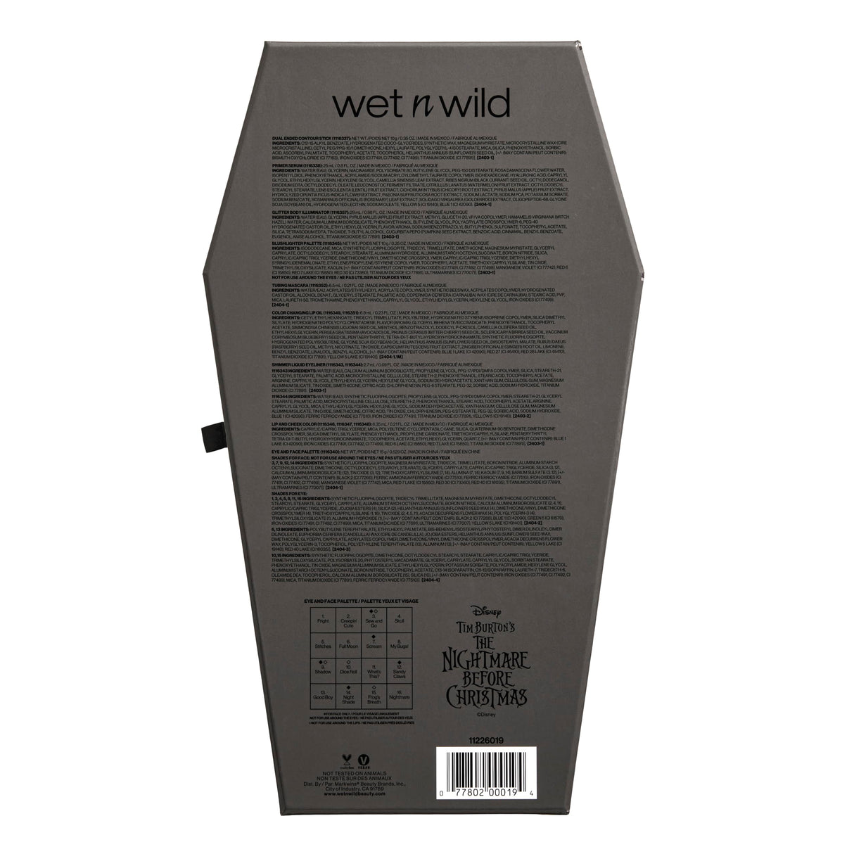 wet n wild Disney Nightmare Before Christmas Limited Edition PR Box - Coffin-Shaped Collector's Set with Eye, Face & Body Makeup, Color-Changing Lip Oils, Tubing Mascara & More - Cruelty-Free