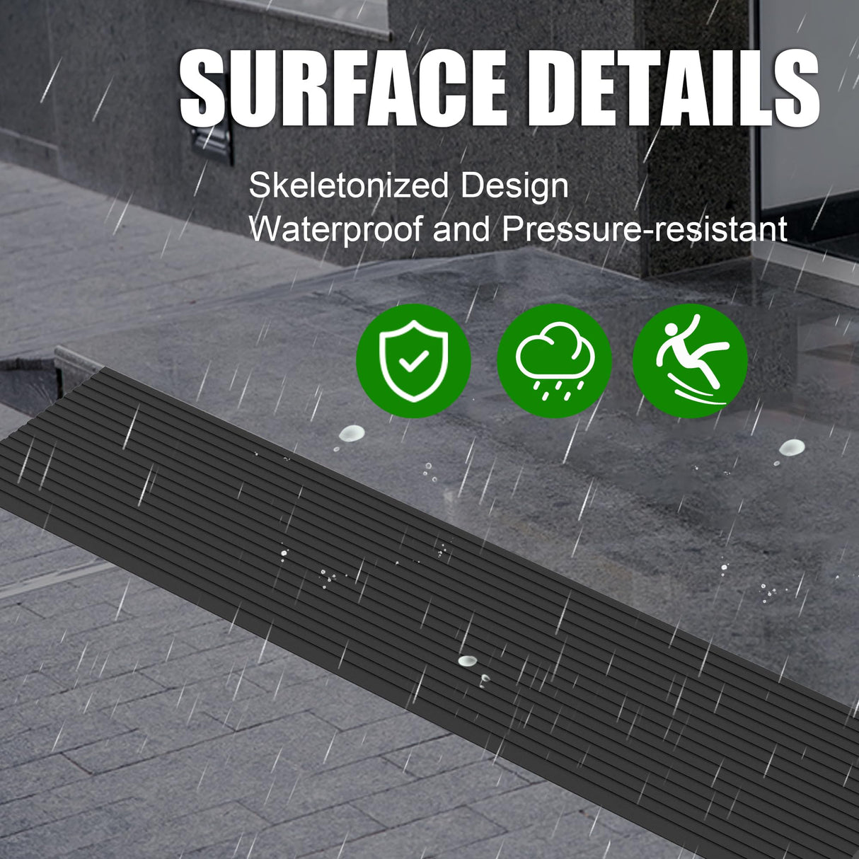 Nuvium 0.6" Rise Threshold Ramps for Doorways, 2000 Lbs Load Capacity, 35.5" Wide Natural Rubber Power Wheelchair Ramp is Adjustable and Cuttable for Doorways, Curb, Sweeper, Power Scooters, Bathroom