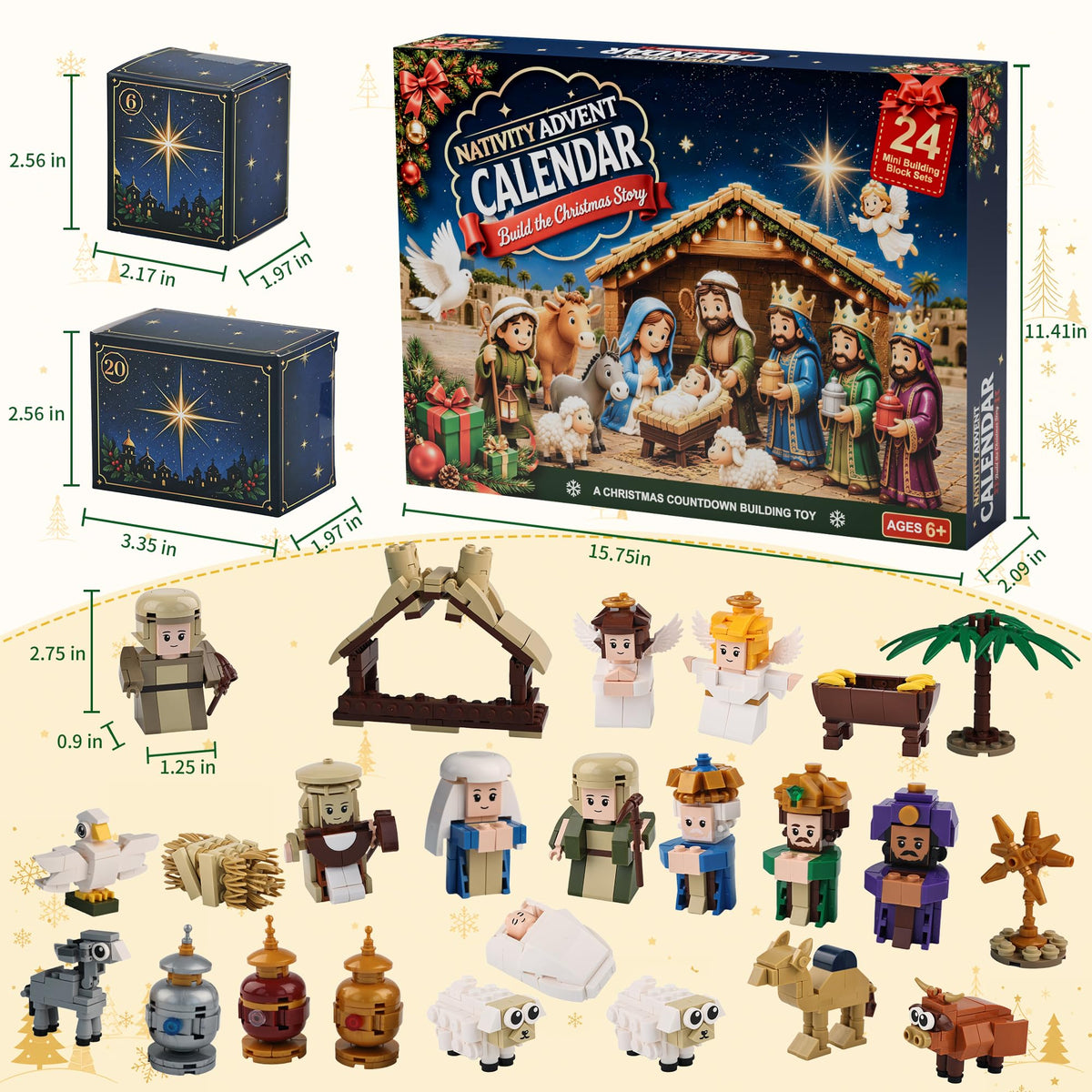 Nativity Advent Calendar 2026 for Kids, 24-Day Christmas Building Block Set